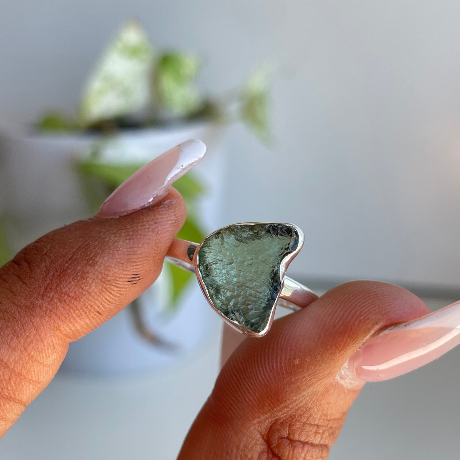 Moldavite Freeform Ring Sz9