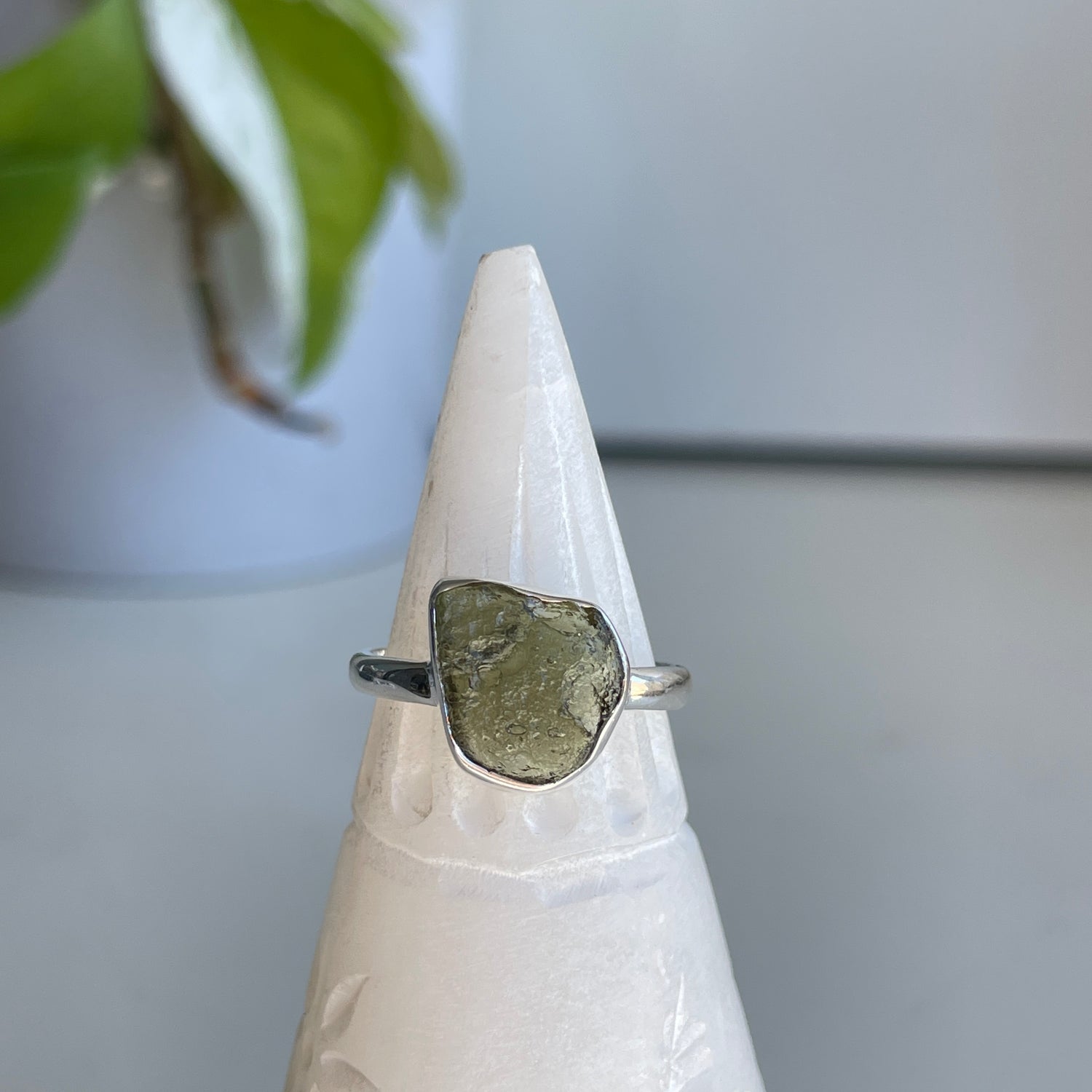 Moldavite Freeform Ring Sz9