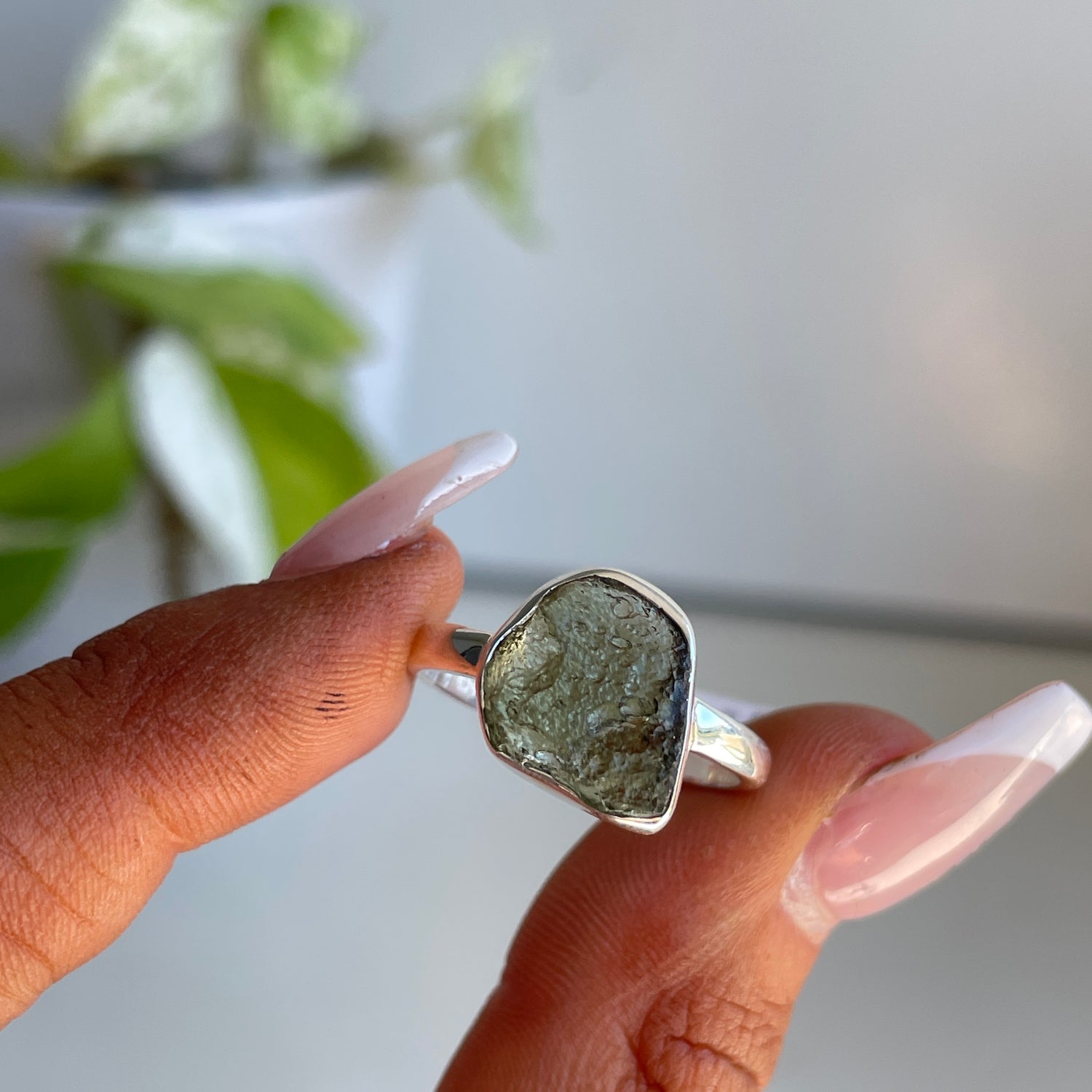 Moldavite Freeform Ring Sz9