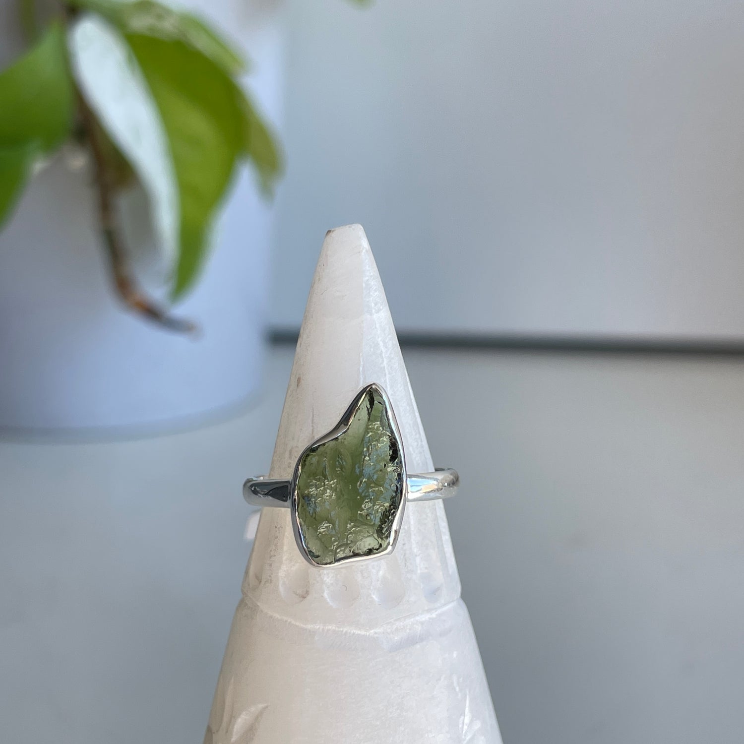 Moldavite Freeform Ring Sz8