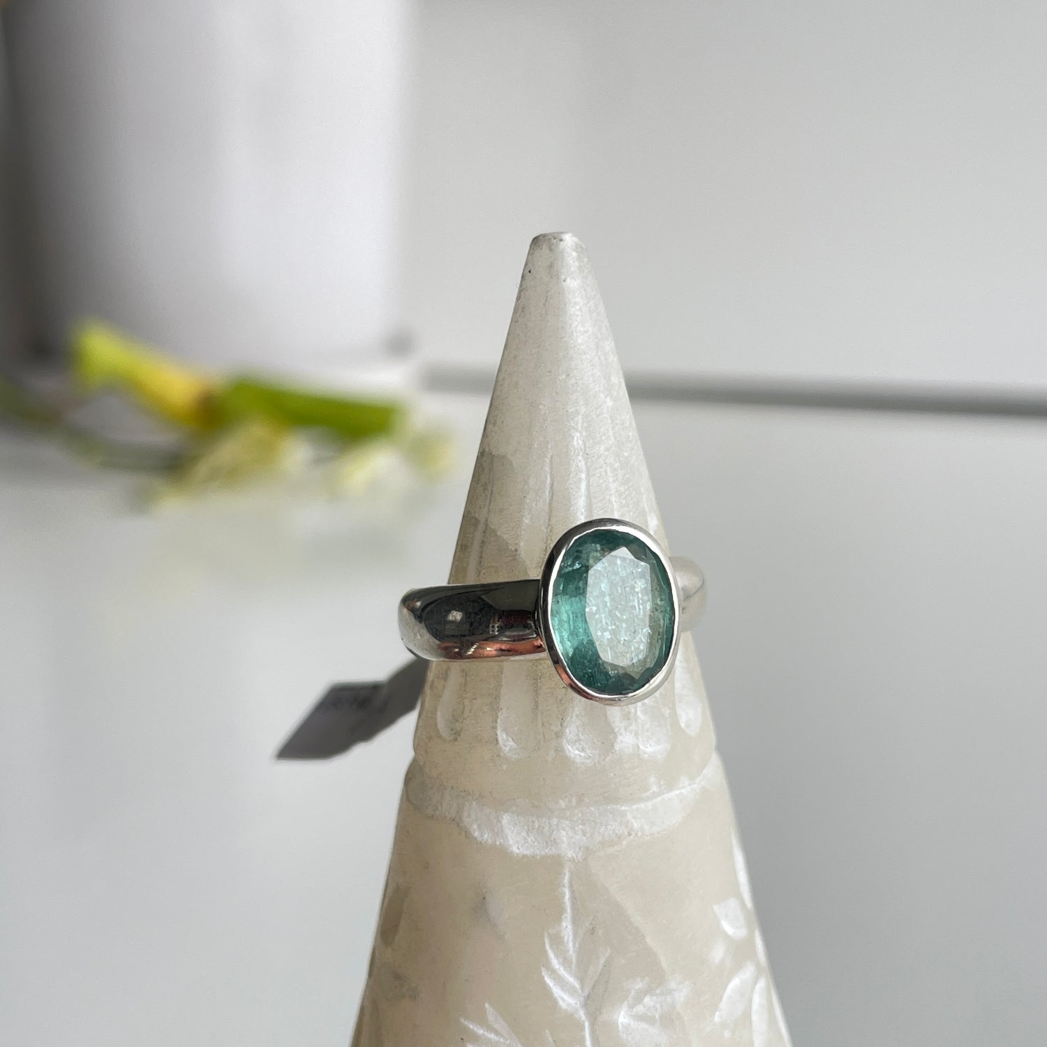 Emerald Kyanite Oval Ring Sz7.5