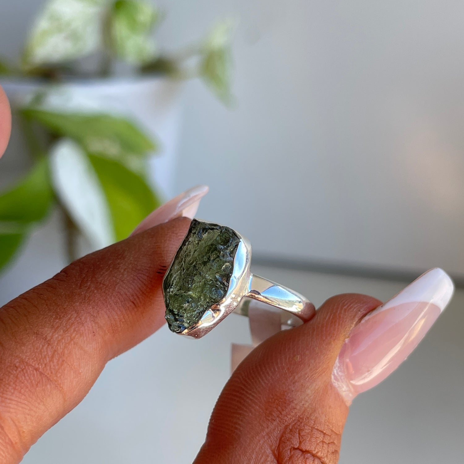 Moldavite Freeform Ring Sz6.5