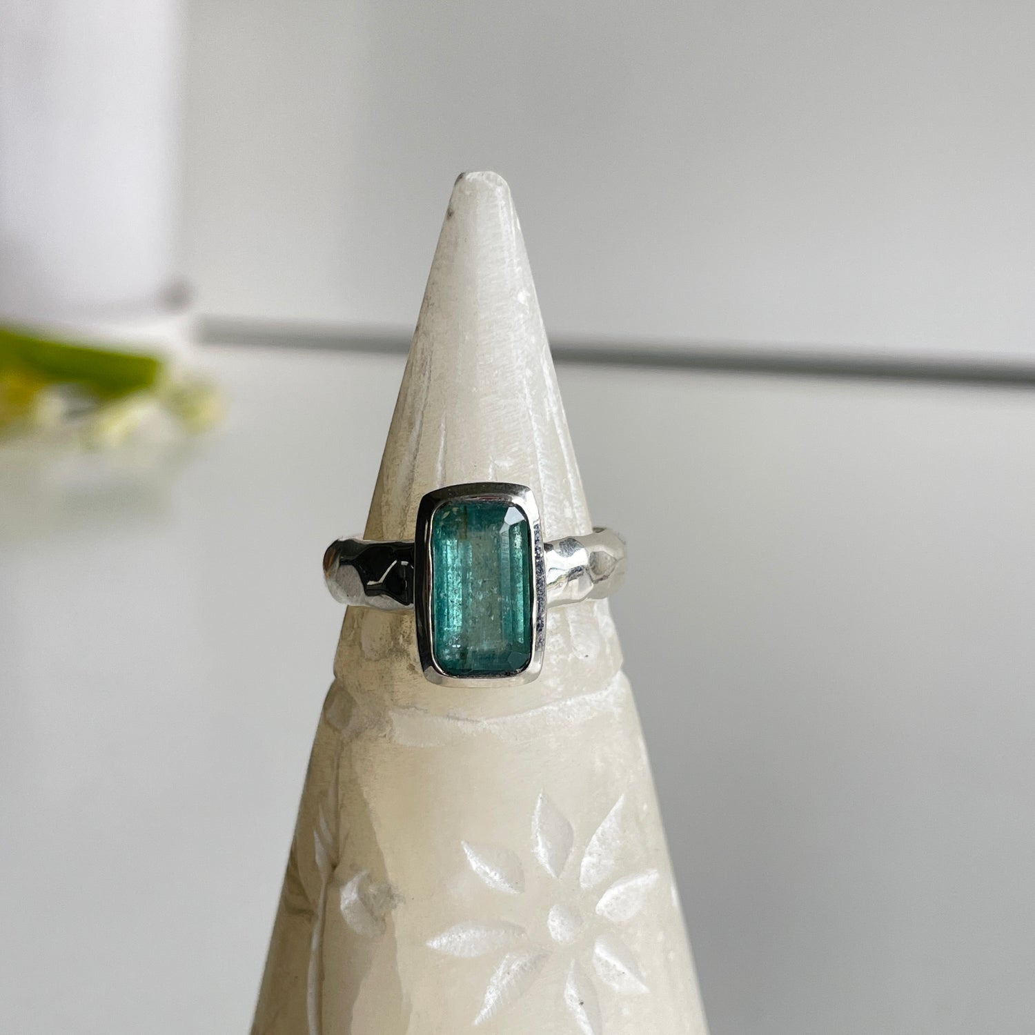 Emerald Kyanite Rectangle Ring Sz8.5