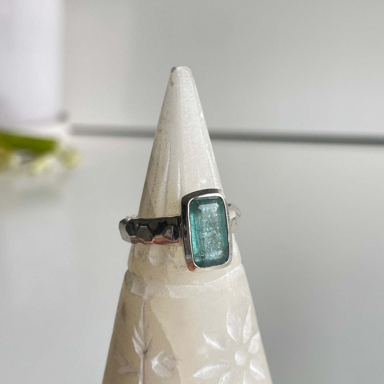 Emerald Kyanite Rectangle Ring Sz8.5