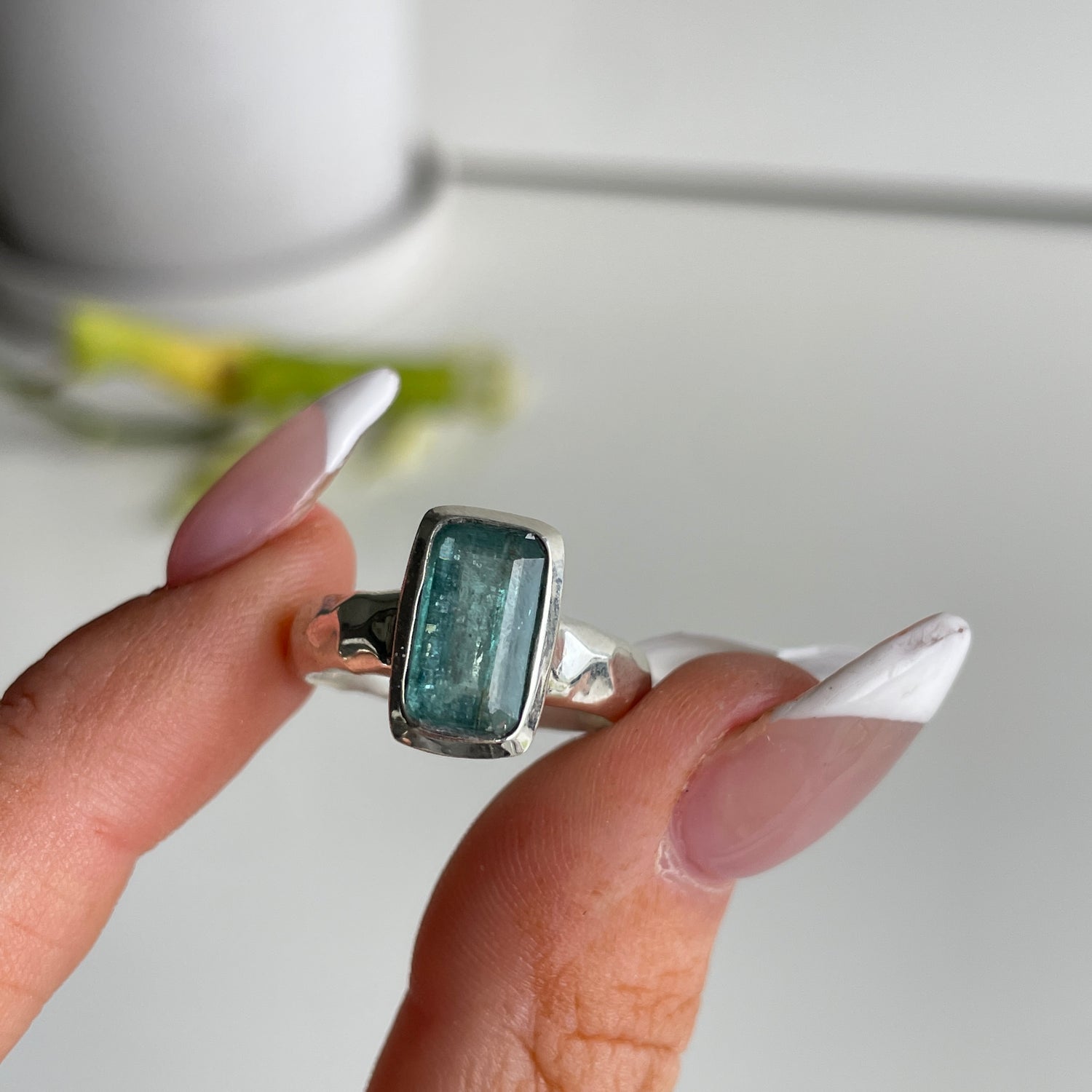 Emerald Kyanite Rectangle Ring Sz8.5