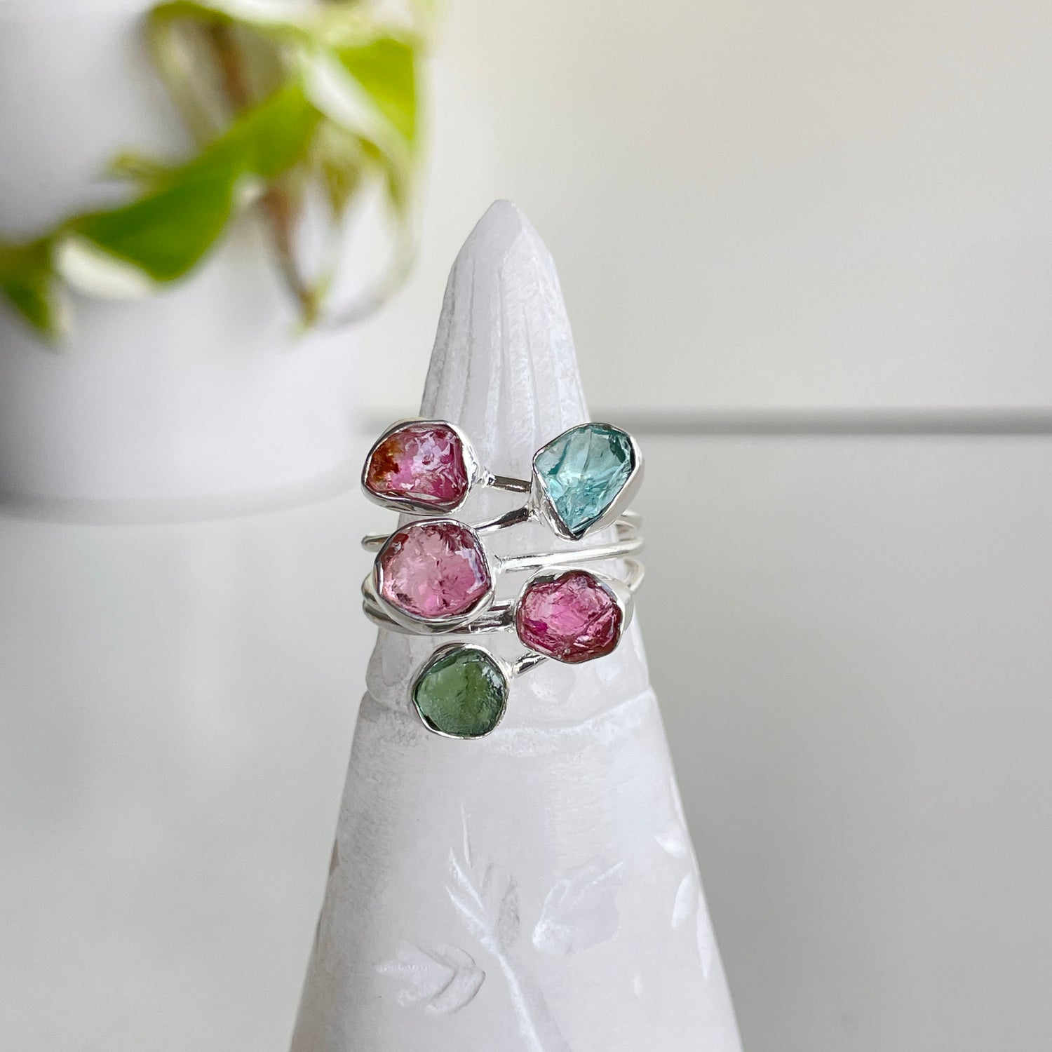 Pink & Green Tourmaline with Neon Apatite Ring Sz7.5