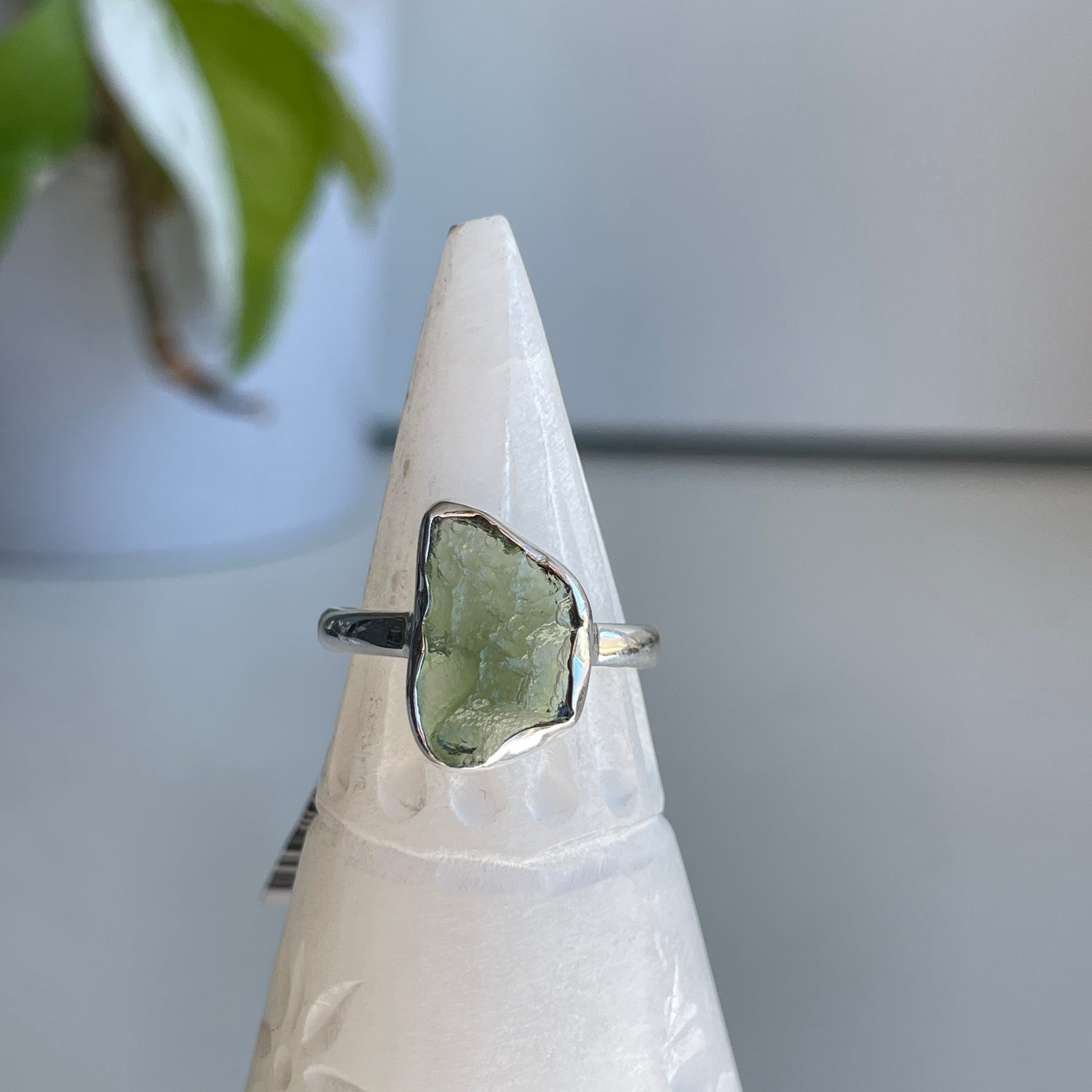 Moldavite Freeform Ring Sz8