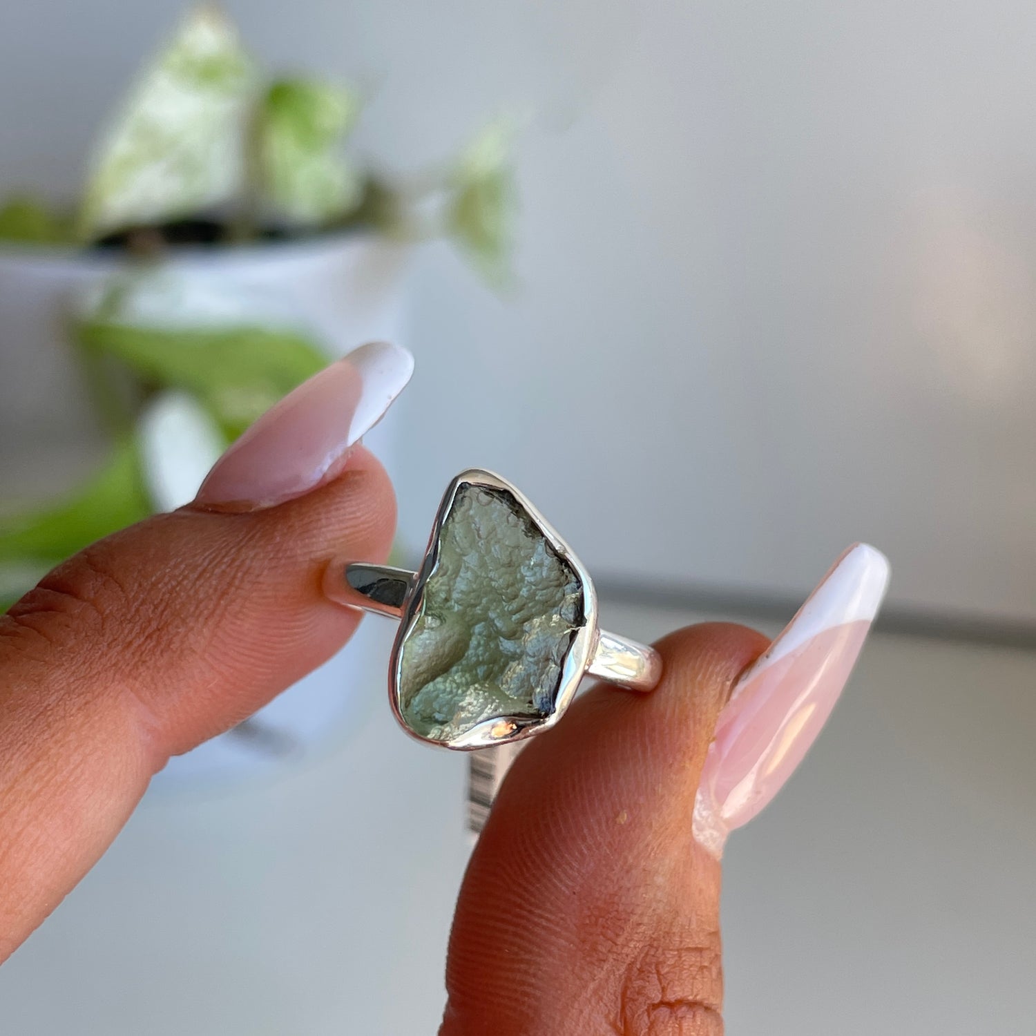 Moldavite Freeform Ring Sz8