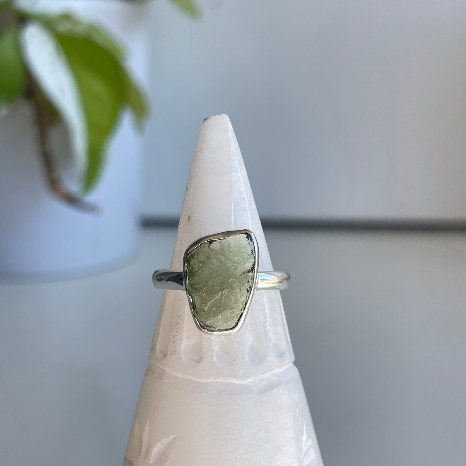 Moldavite Freeform Ring Sz7