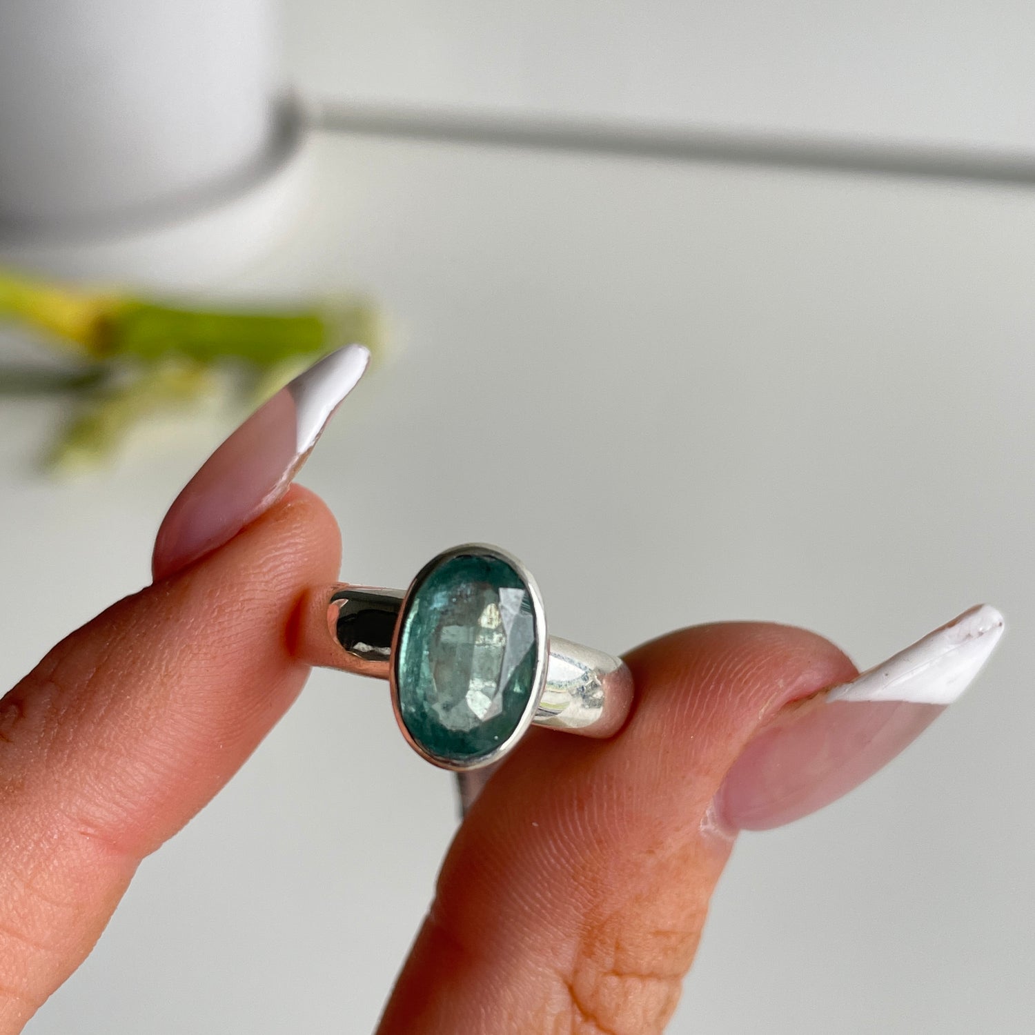 Emerald Kyanite Oval Ring Sz7.5