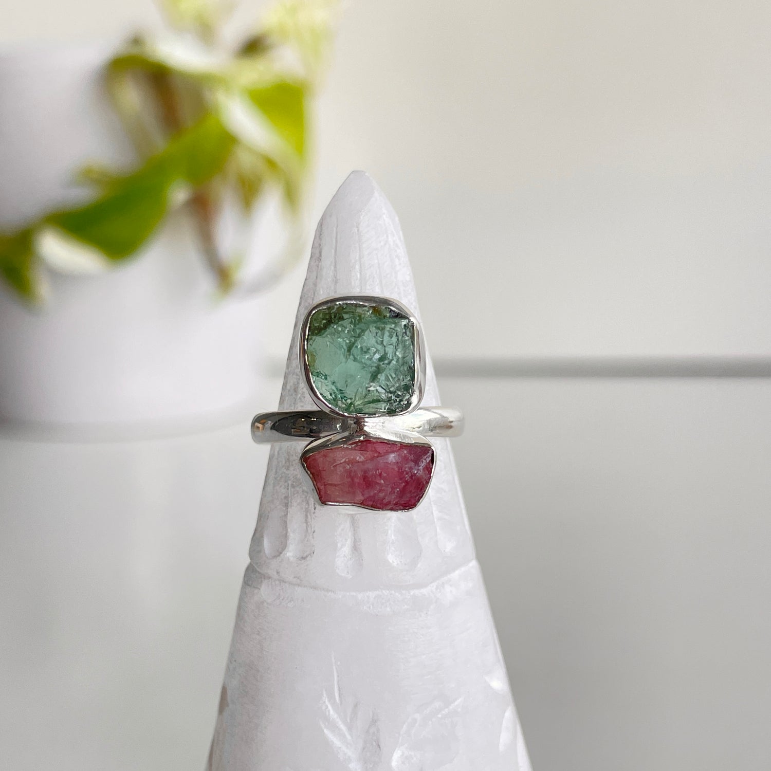 Pink Tourmaline & Aquamarine Ring Sz6