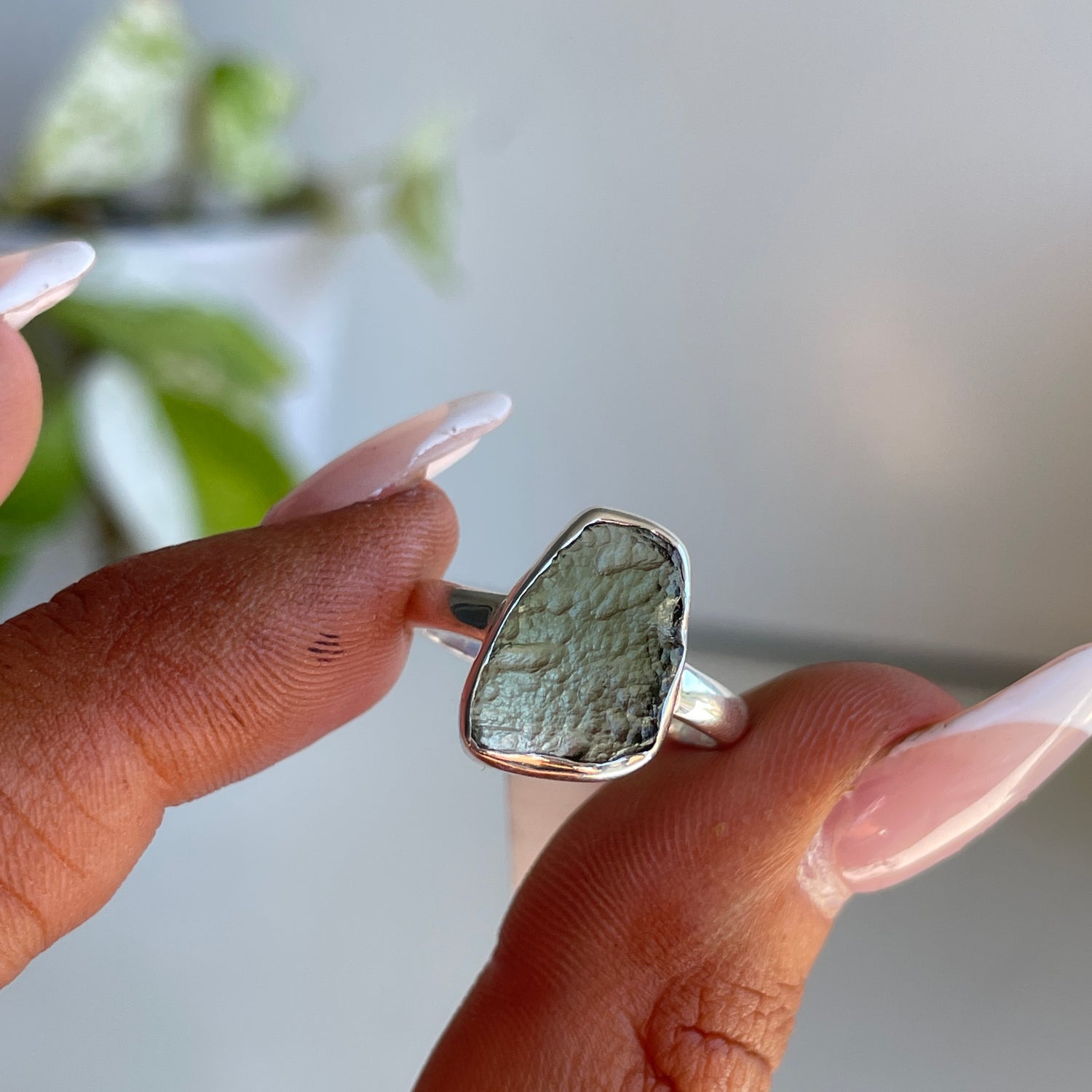 Moldavite Freeform Ring Sz7