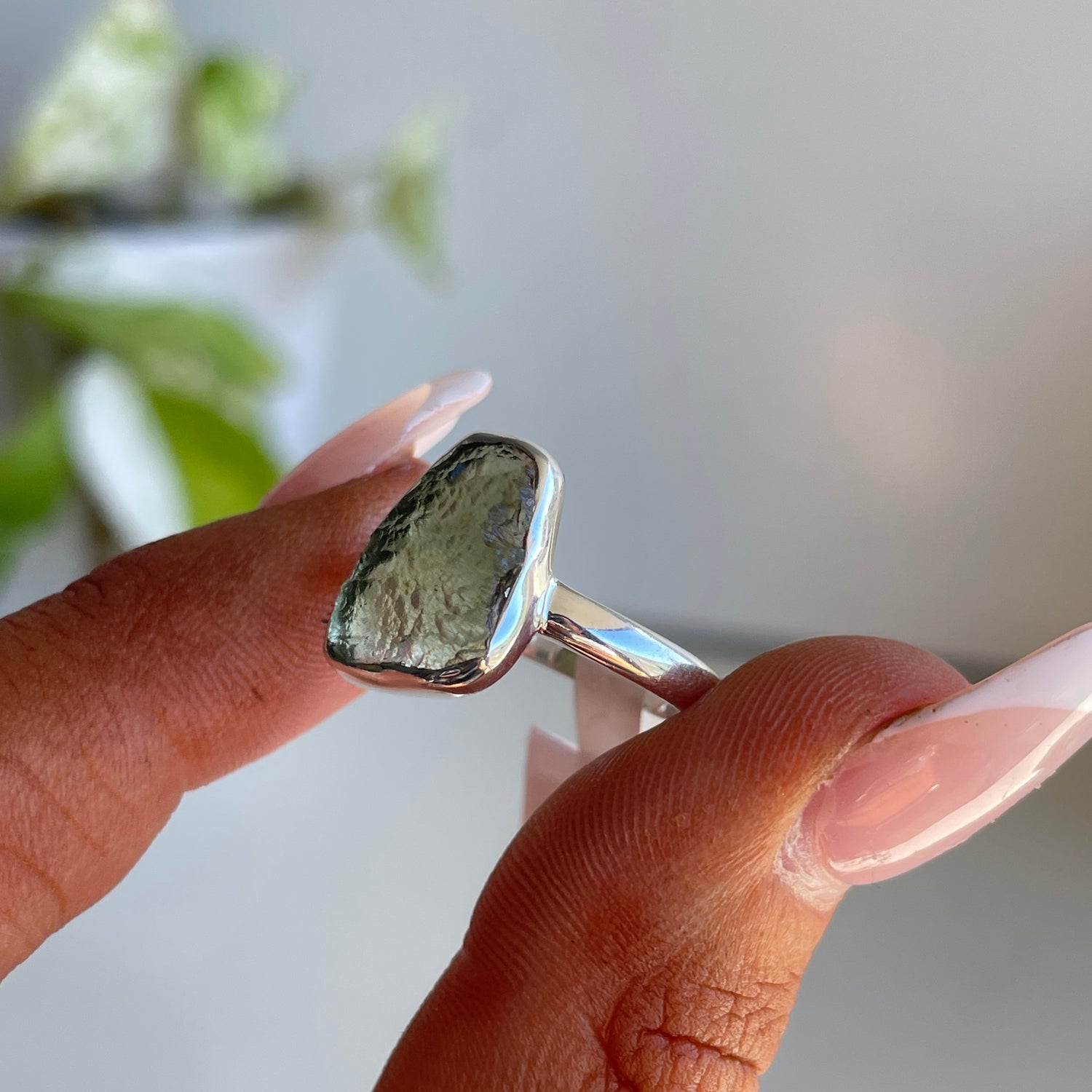 Moldavite Freeform Ring Sz7