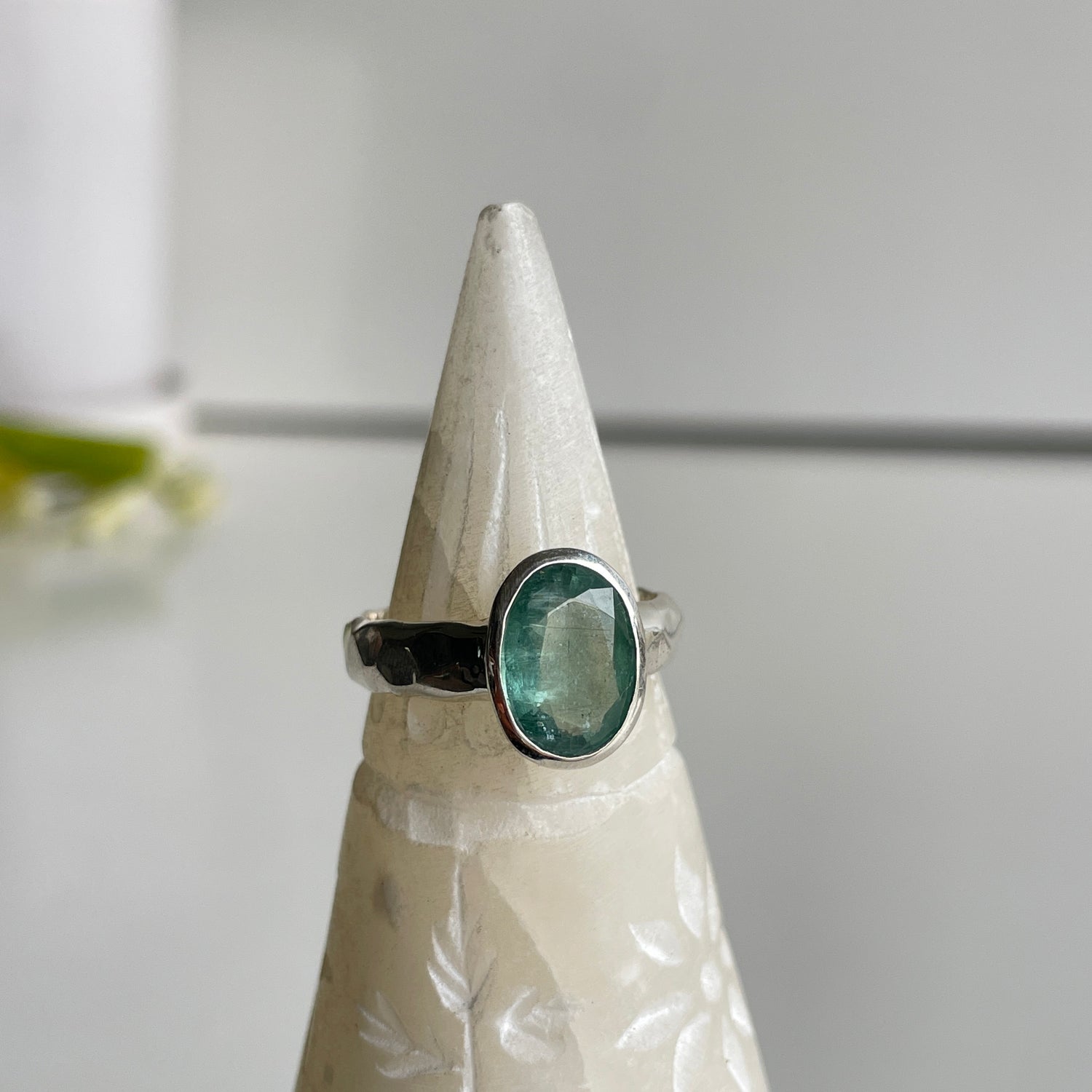 Emerald Kyanite Oval Ring Sz8.5