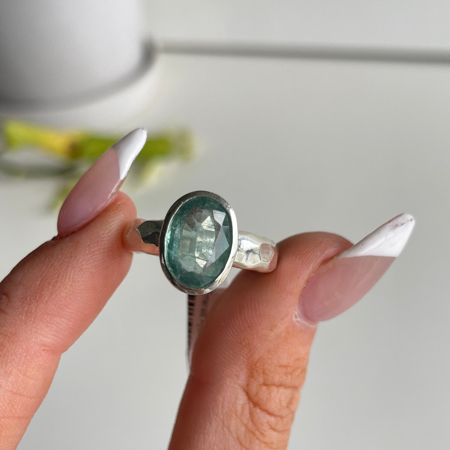 Emerald Kyanite Oval Ring Sz8.5