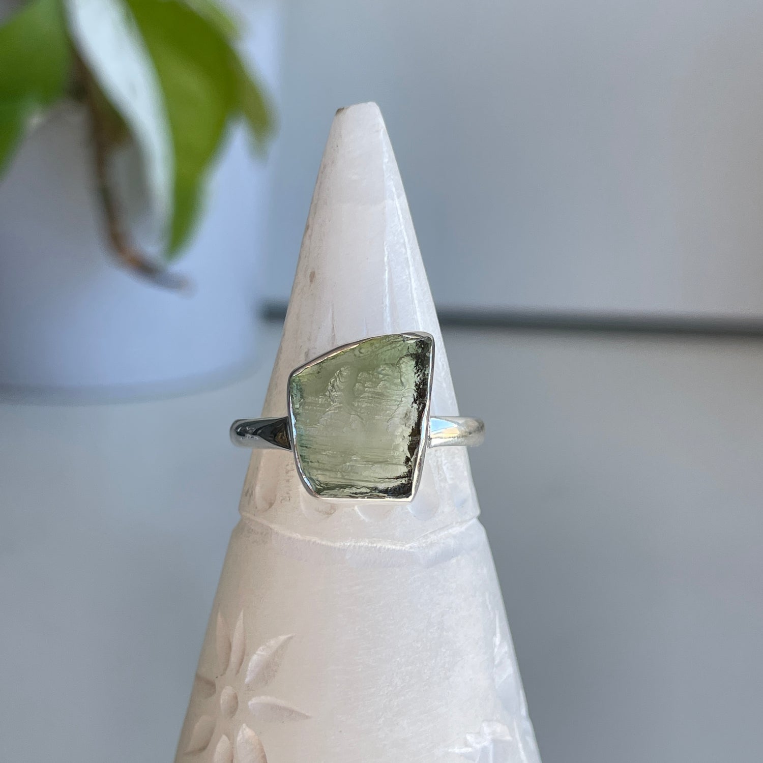 Moldavite Freeform Ring Sz10
