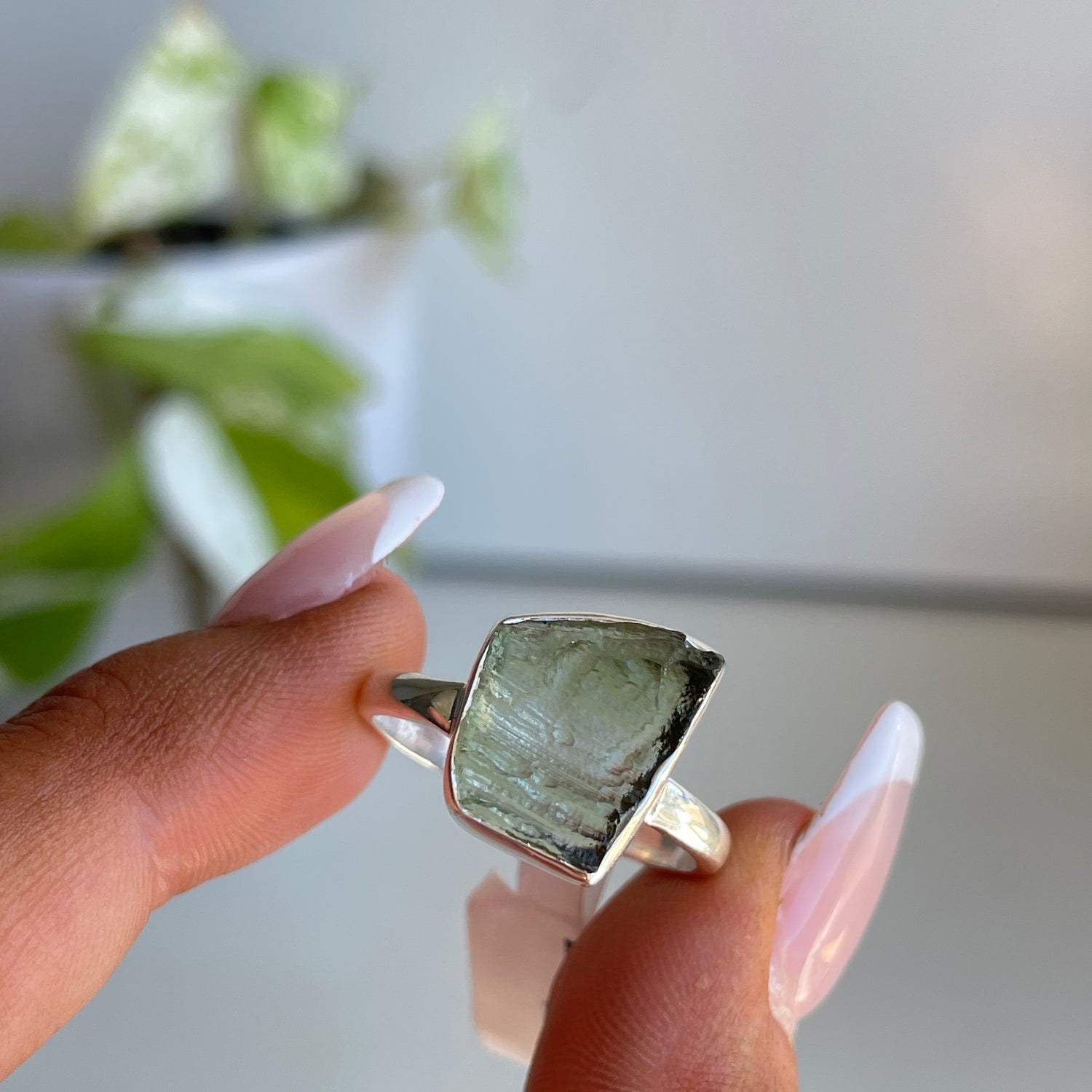 Moldavite Freeform Ring Sz10