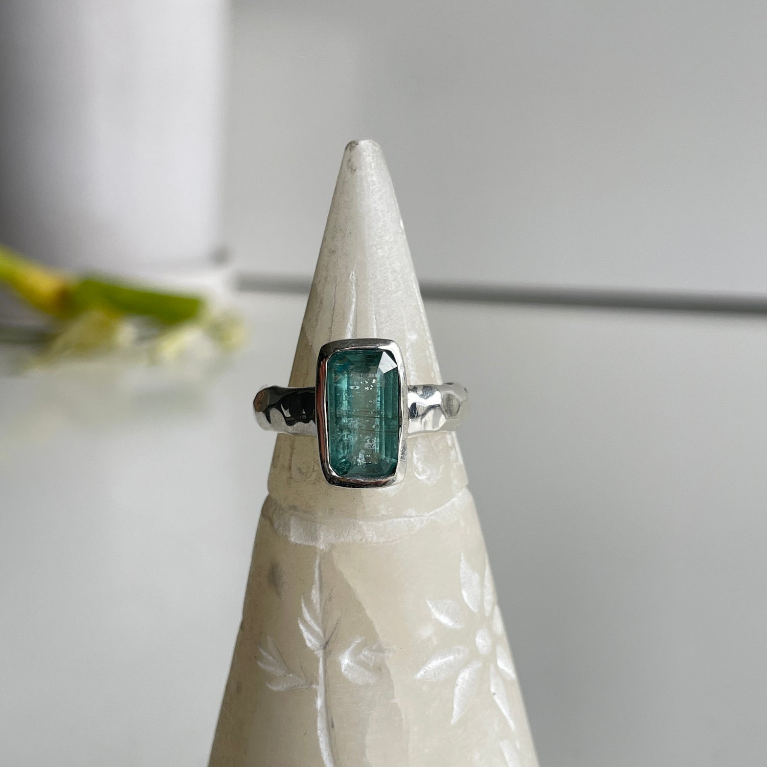 Emerald Kyanite Rectangle Ring Sz8.5