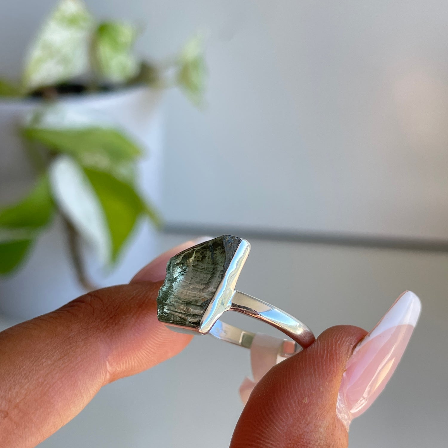 Moldavite Freeform Ring Sz10