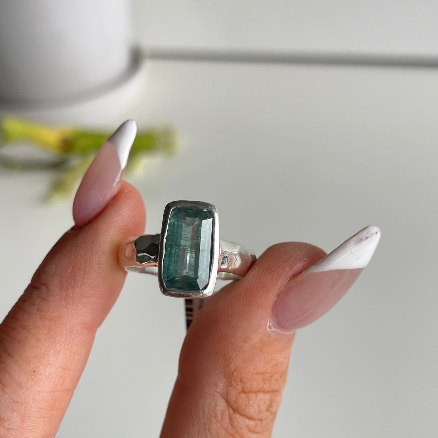 Emerald Kyanite Rectangle Ring Sz8.5