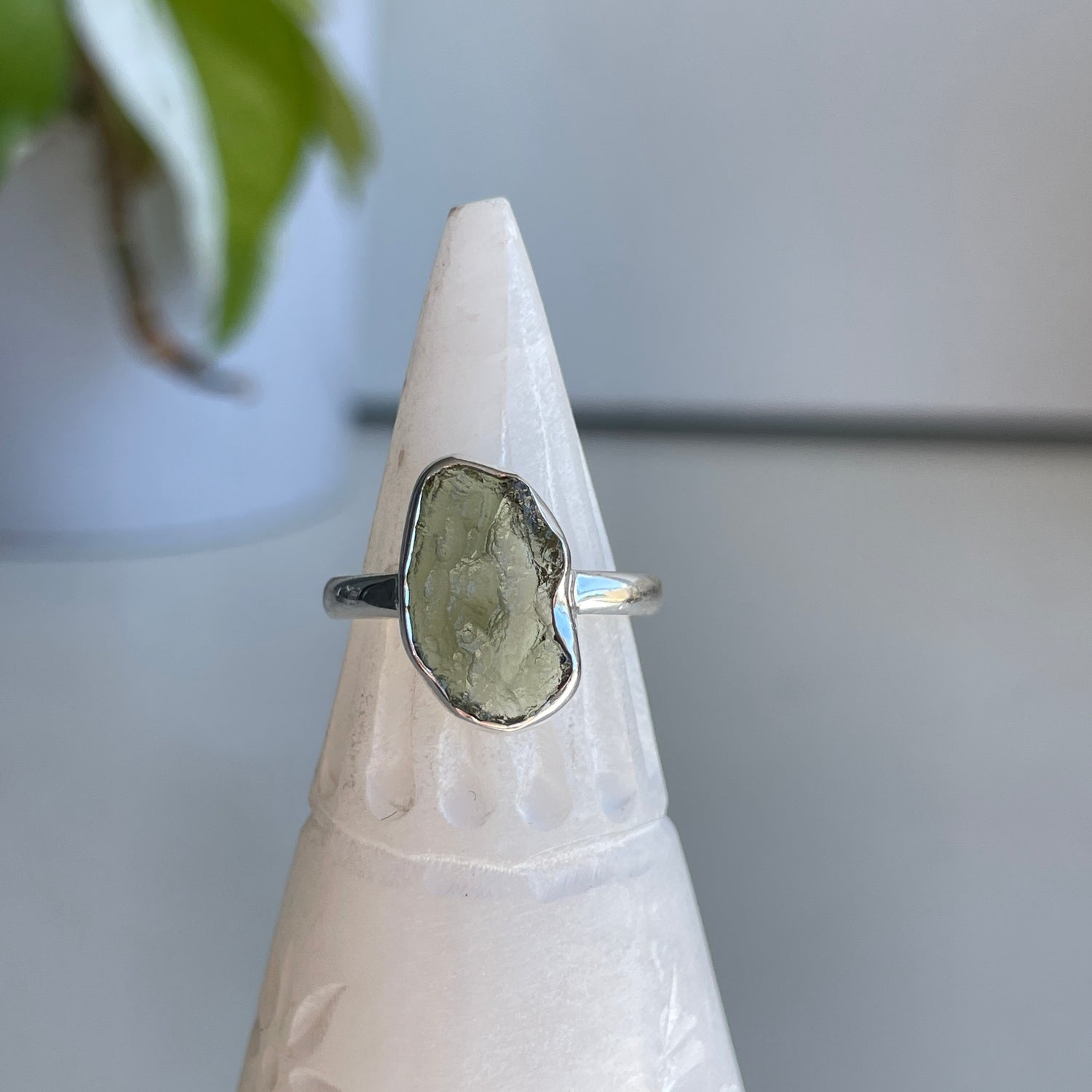 Moldavite Freeform Ring Sz7