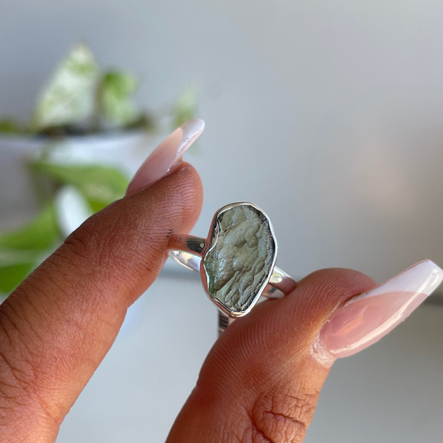 Moldavite Freeform Ring Sz7