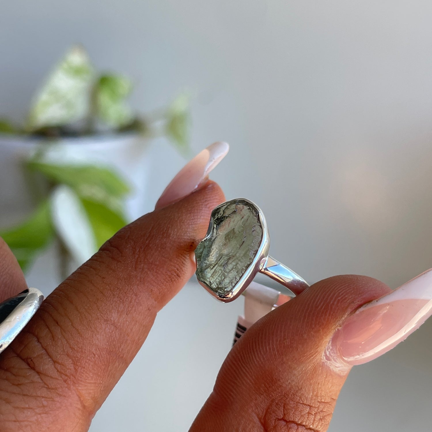 Moldavite Freeform Ring Sz7