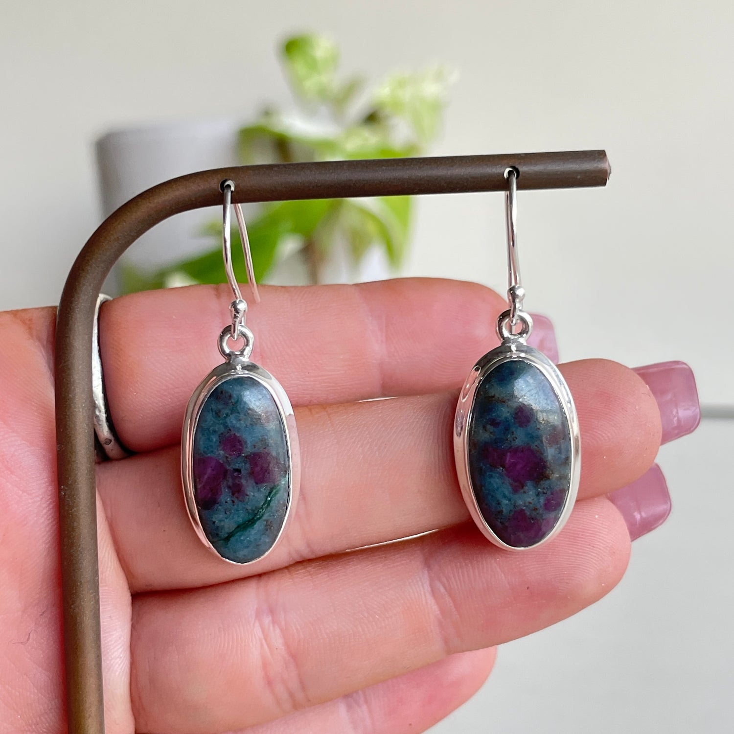 Ruby In Kyanite Oval Earrings