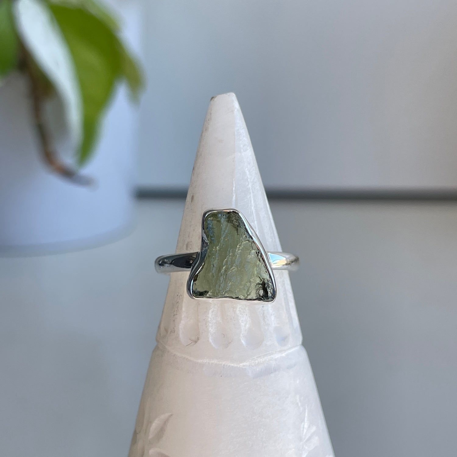 Moldavite Freeform Ring Sz8