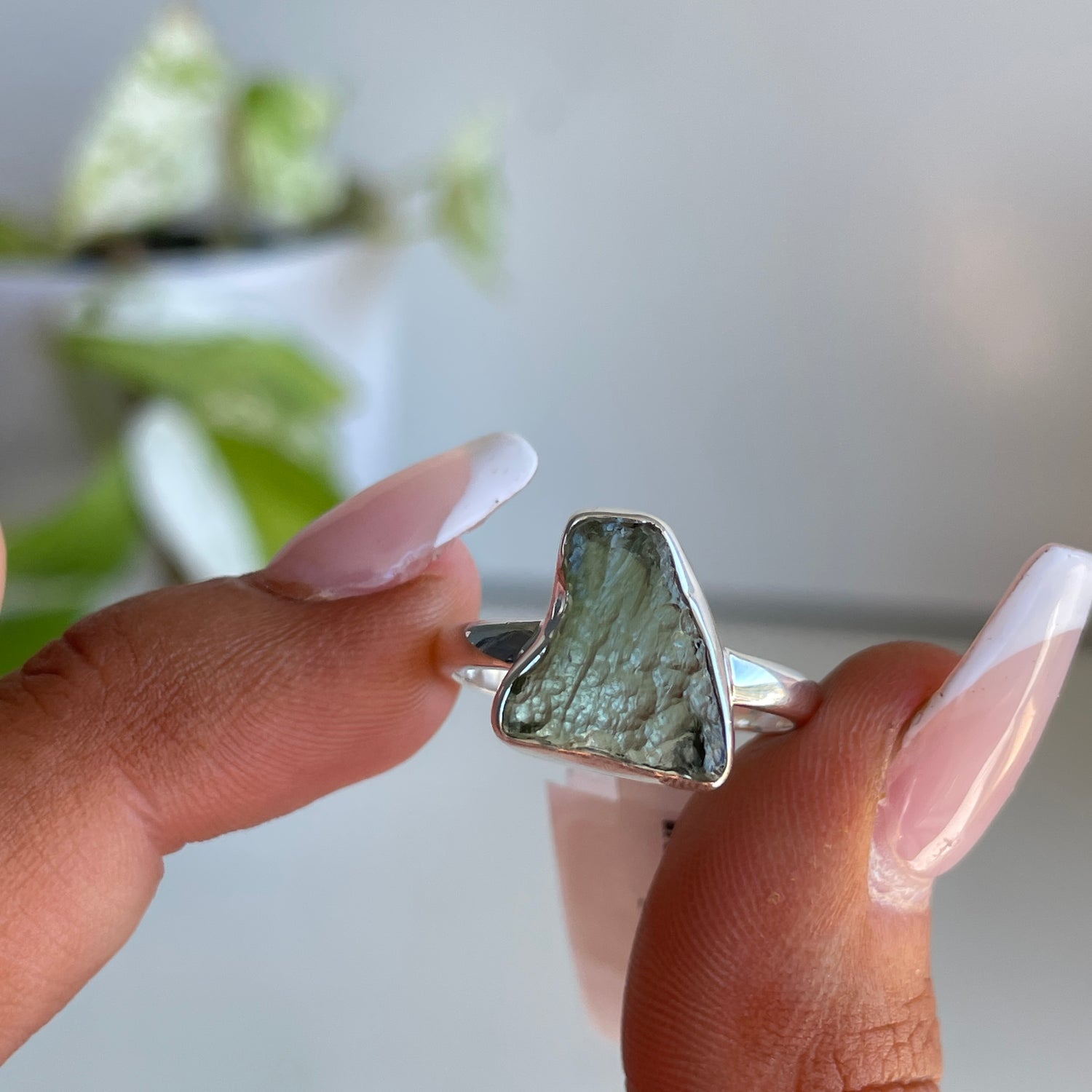 Moldavite Freeform Ring Sz8