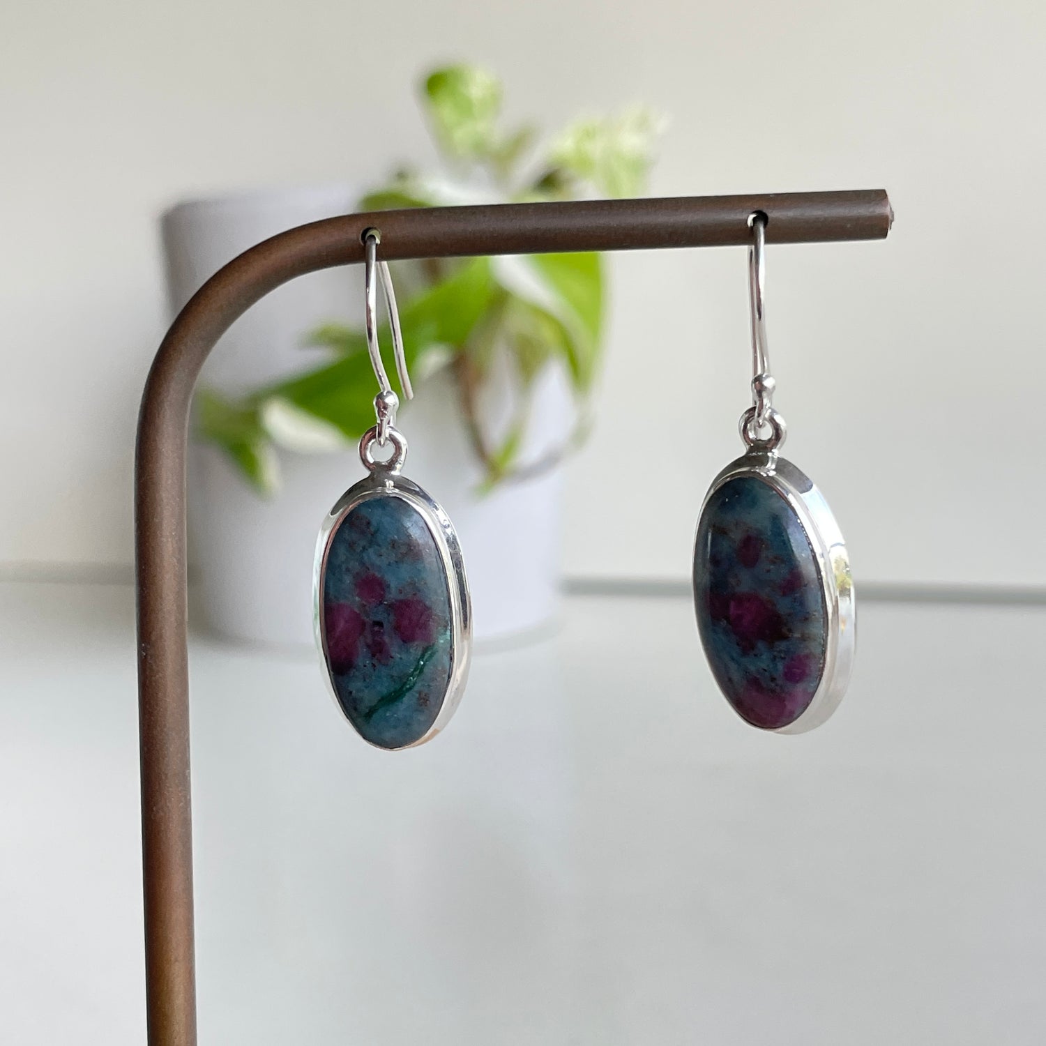 Ruby In Kyanite Oval Earrings