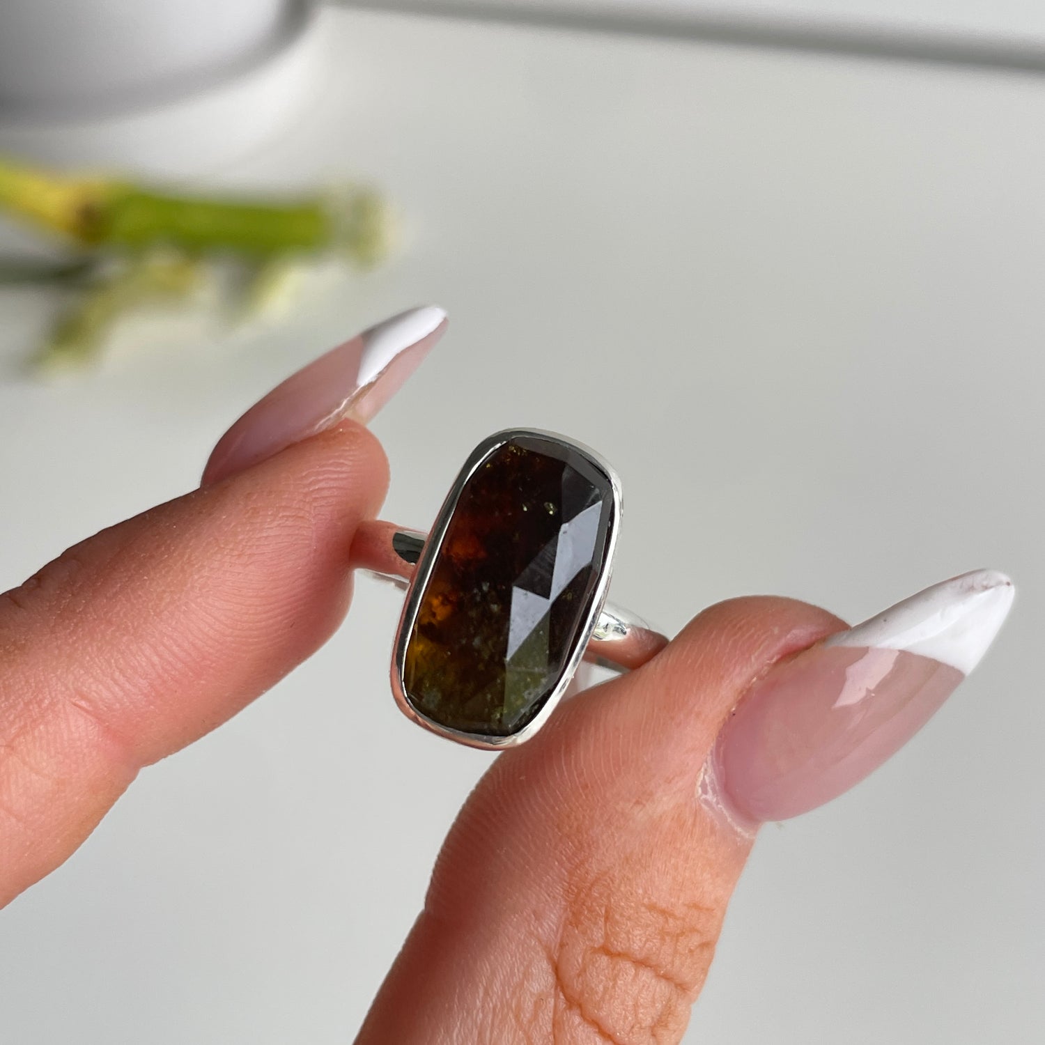 Grossular Garnet Oval Ring Sz8