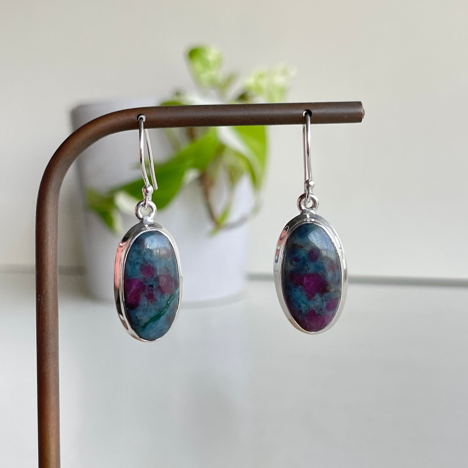 Ruby In Kyanite Oval Earrings