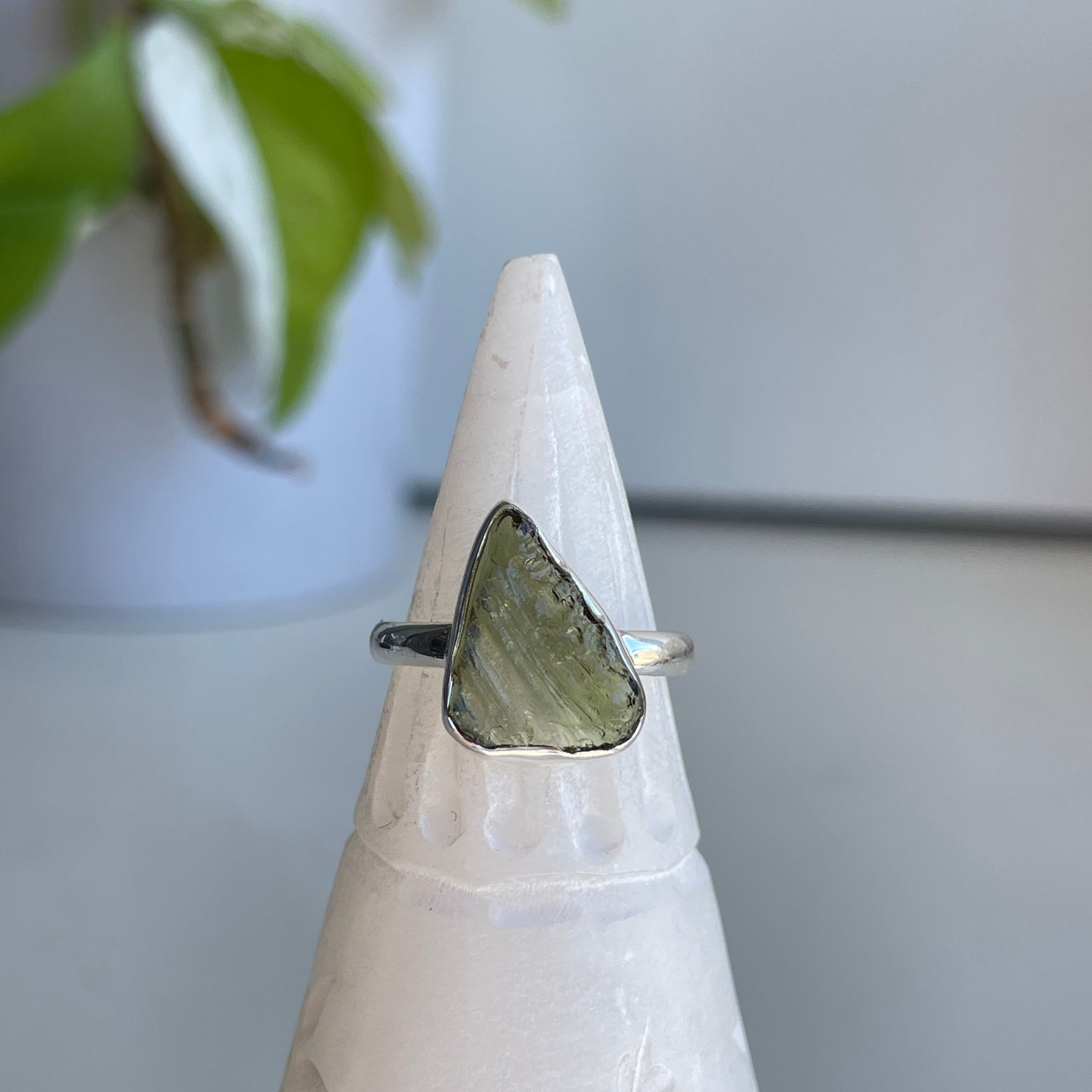 Moldavite Freeform Ring Sz7