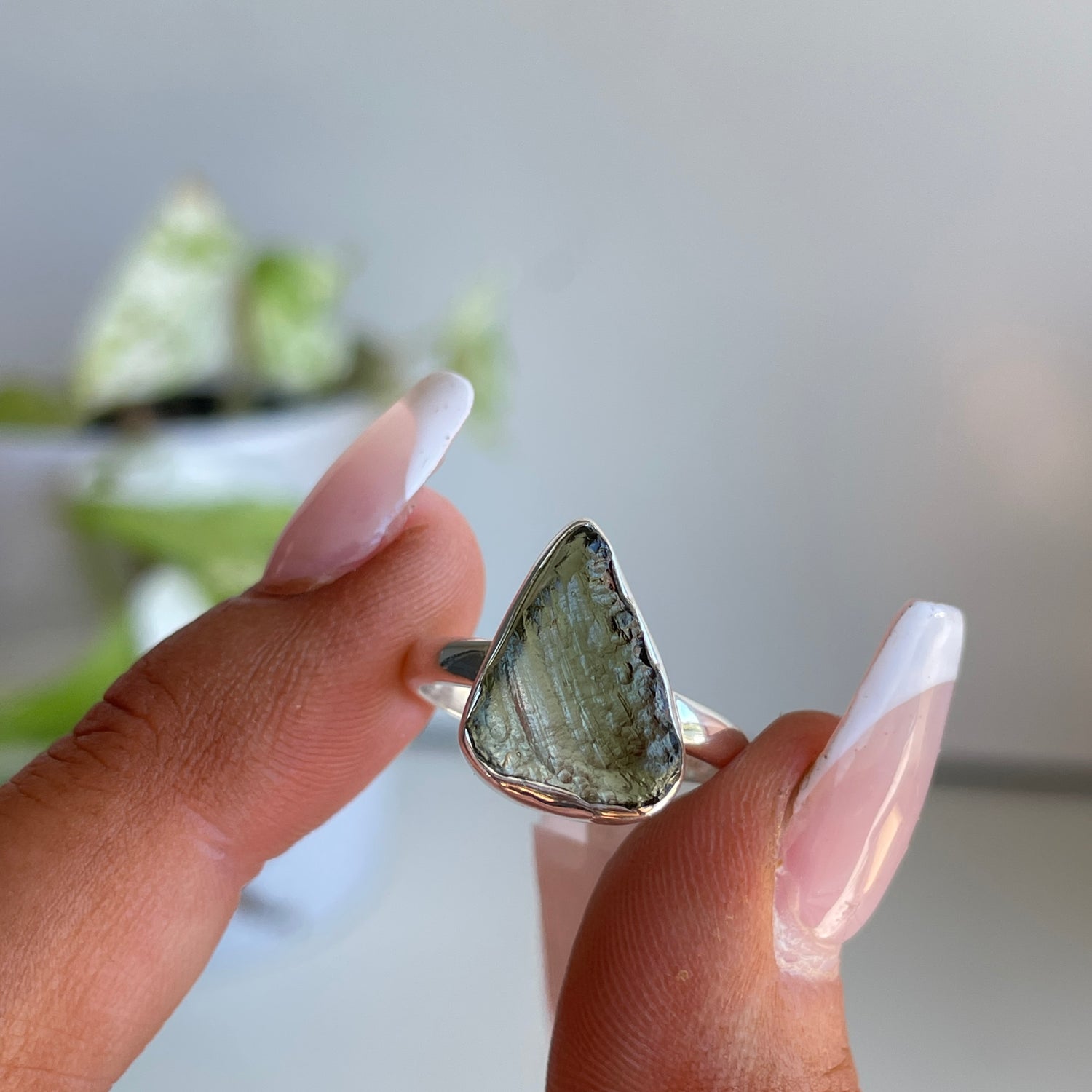 Moldavite Freeform Ring Sz7