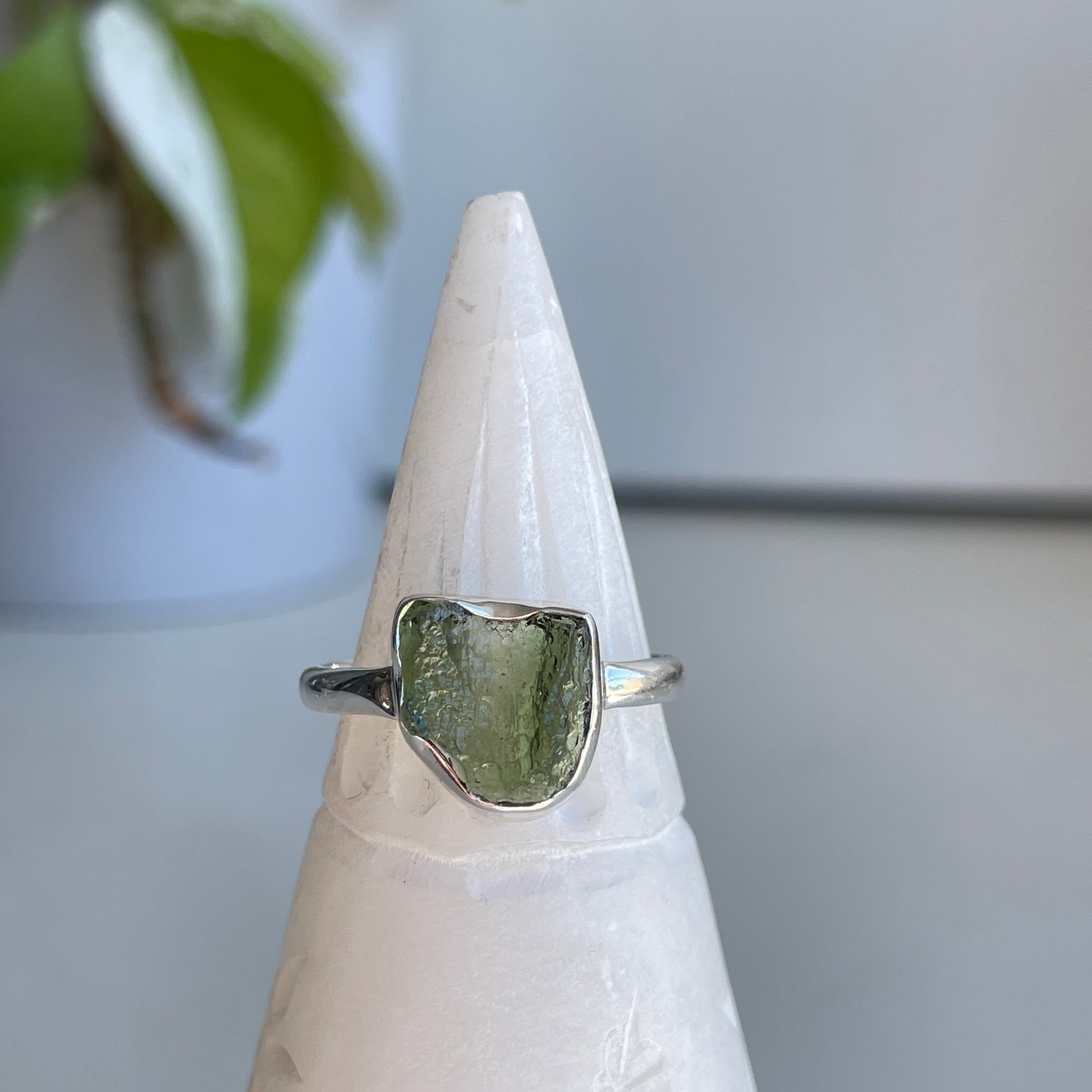 Moldavite Freeform Ring Sz10