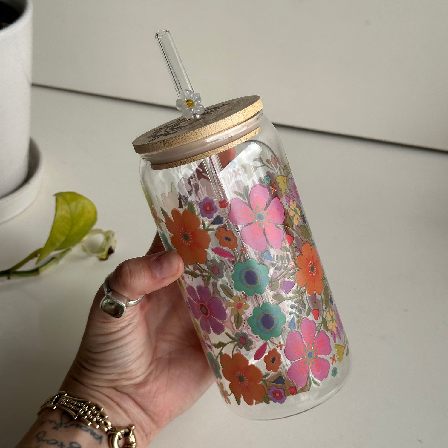 Glass Tumbler Floral WB000040