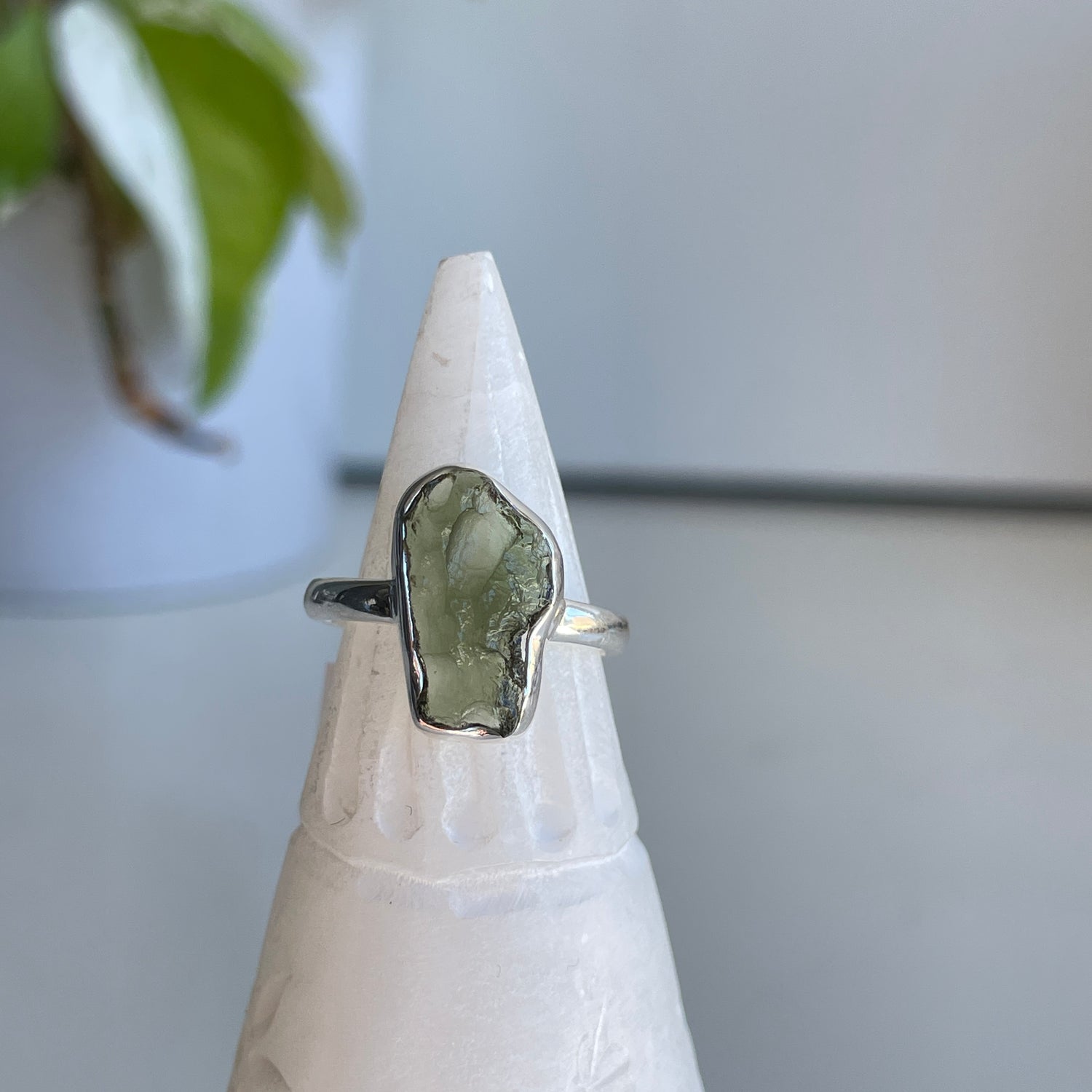 Moldavite Freeform Ring Sz7