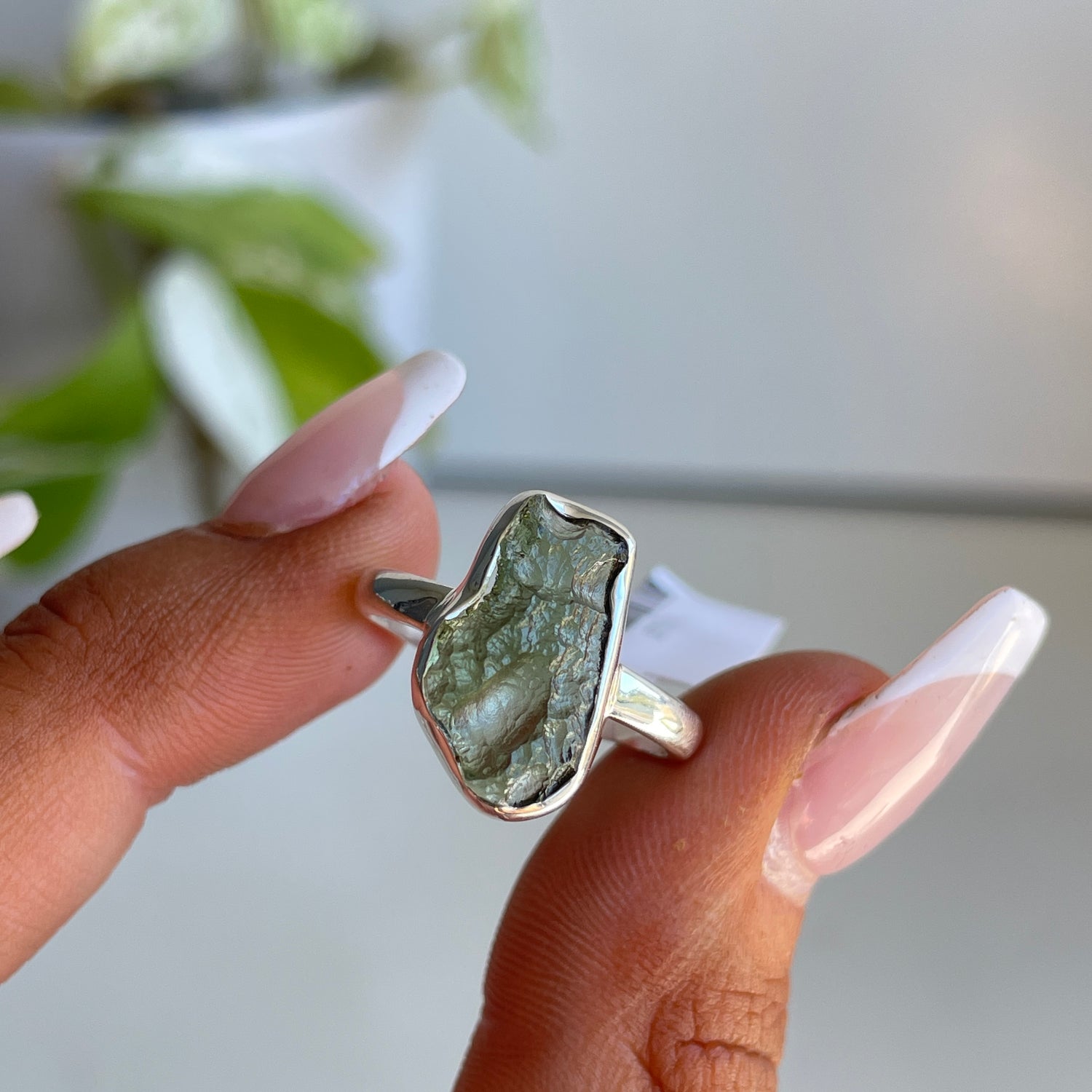 Moldavite Freeform Ring Sz7
