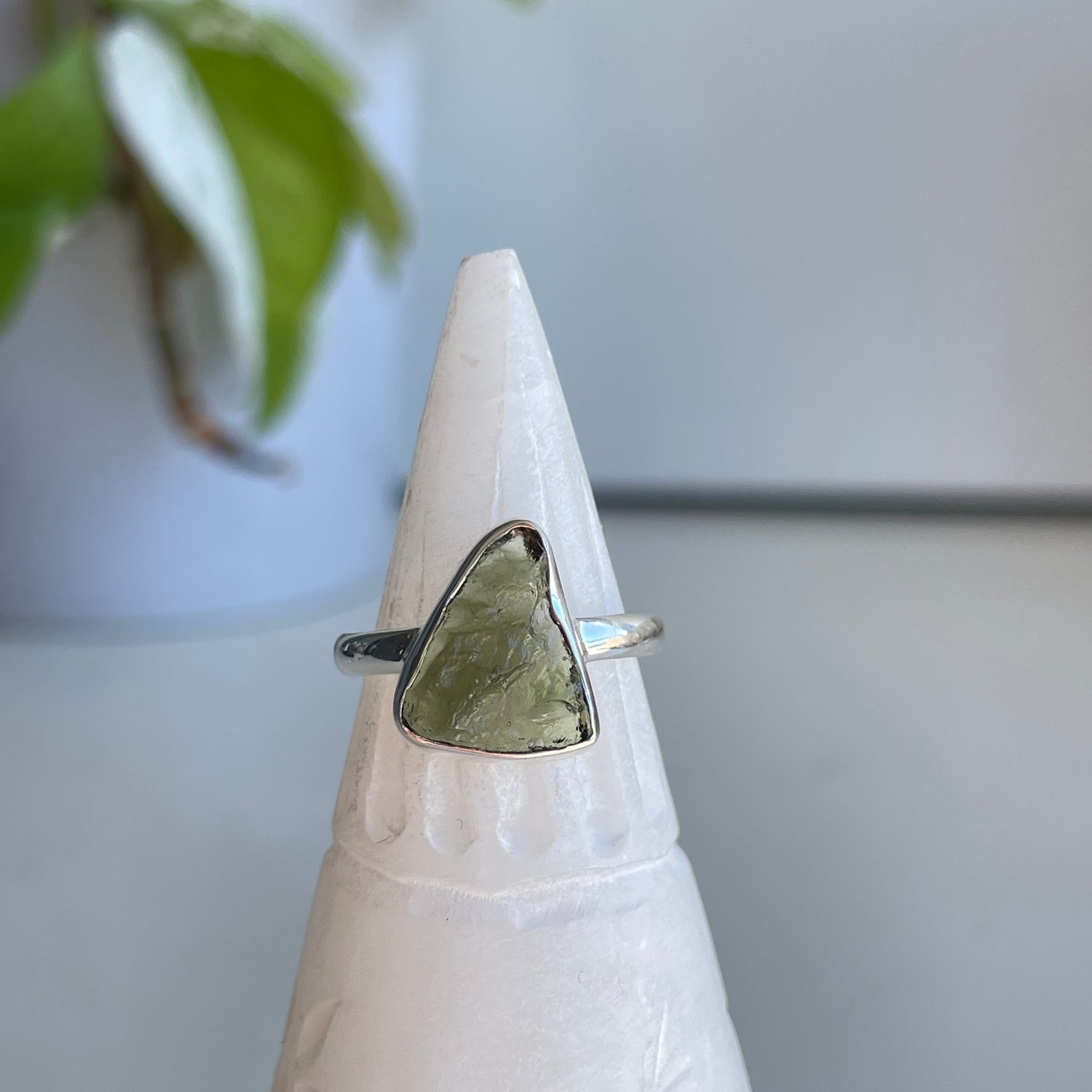 Moldavite Freeform Ring Sz7