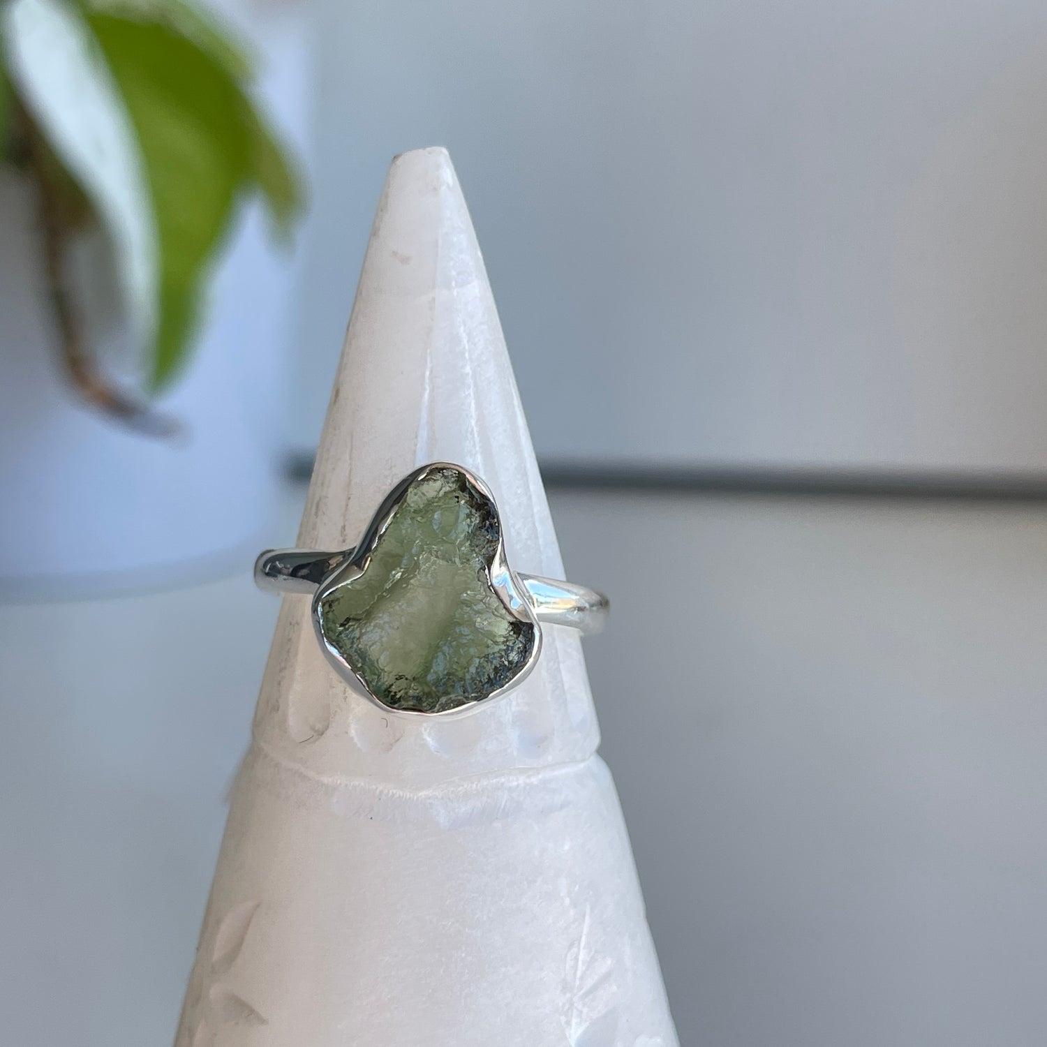 Moldavite Freeform Ring Sz9