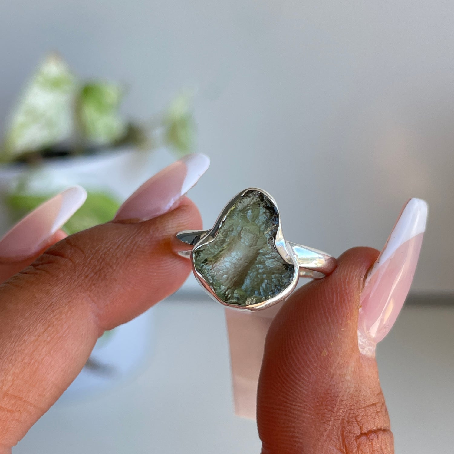 Moldavite Freeform Ring Sz9