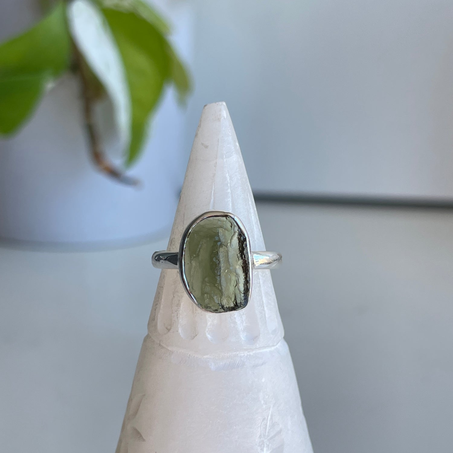 Moldavite Freeform Ring Sz7
