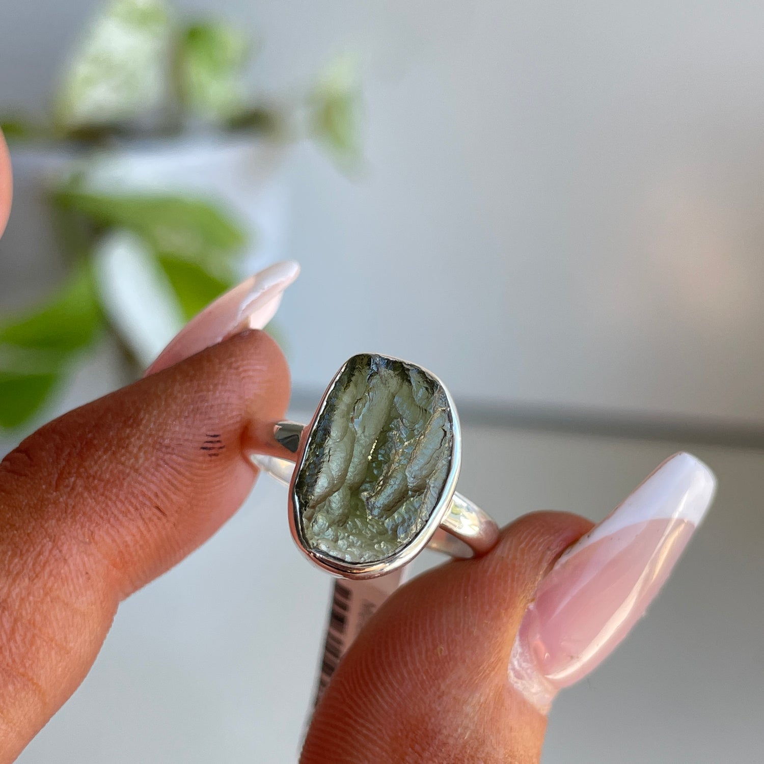 Moldavite Freeform Ring Sz7
