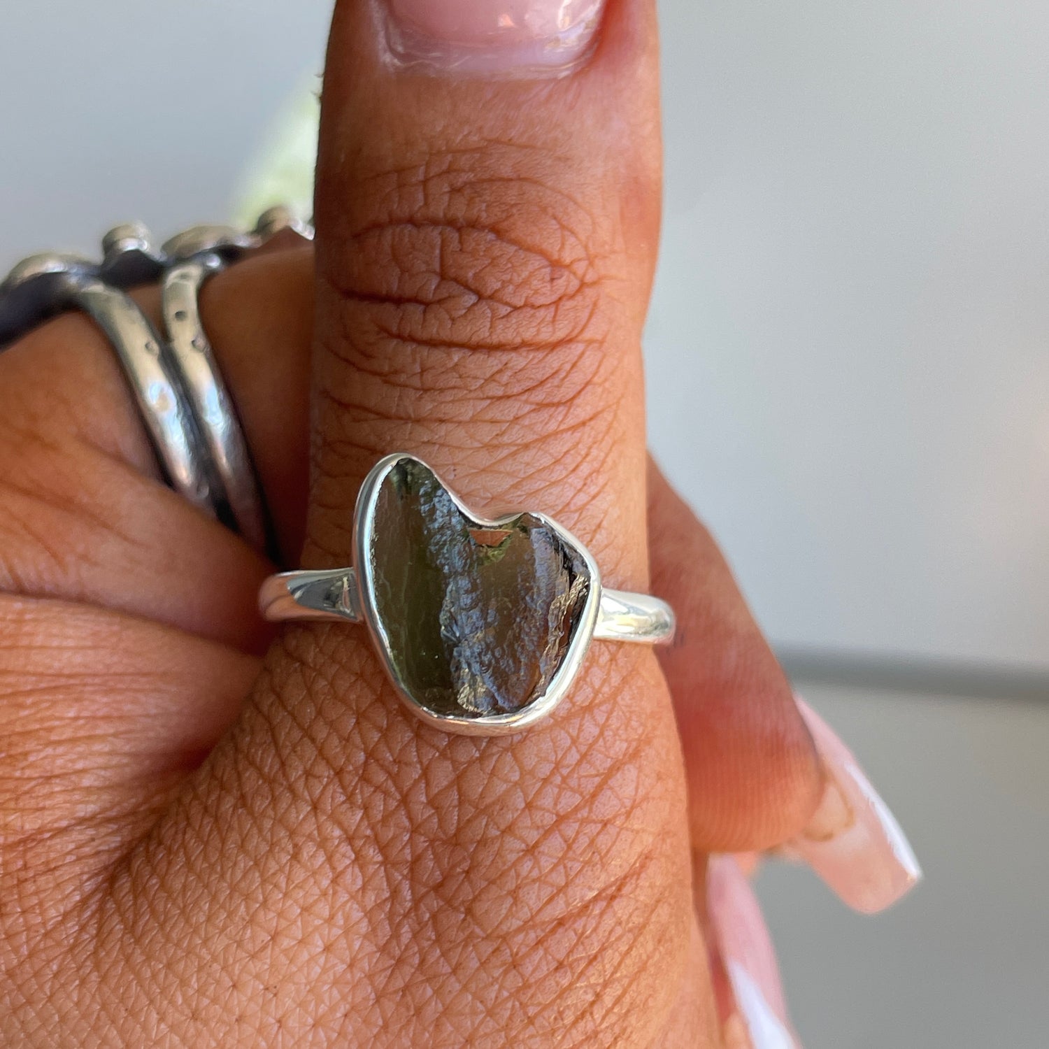 Moldavite Freeform Ring Sz10