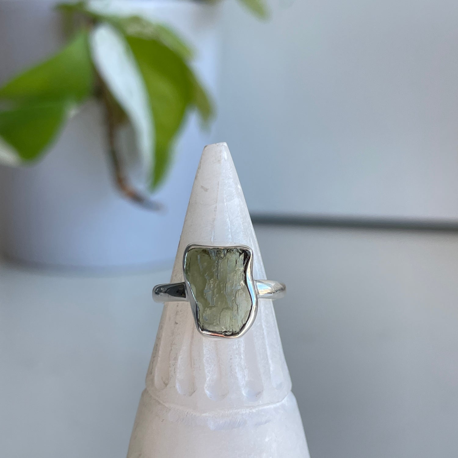 Moldavite Freeform Ring Sz6