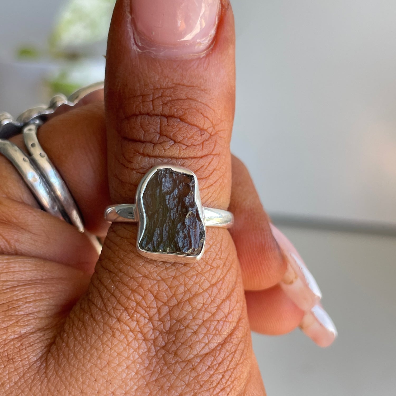 Moldavite Freeform Ring Sz6