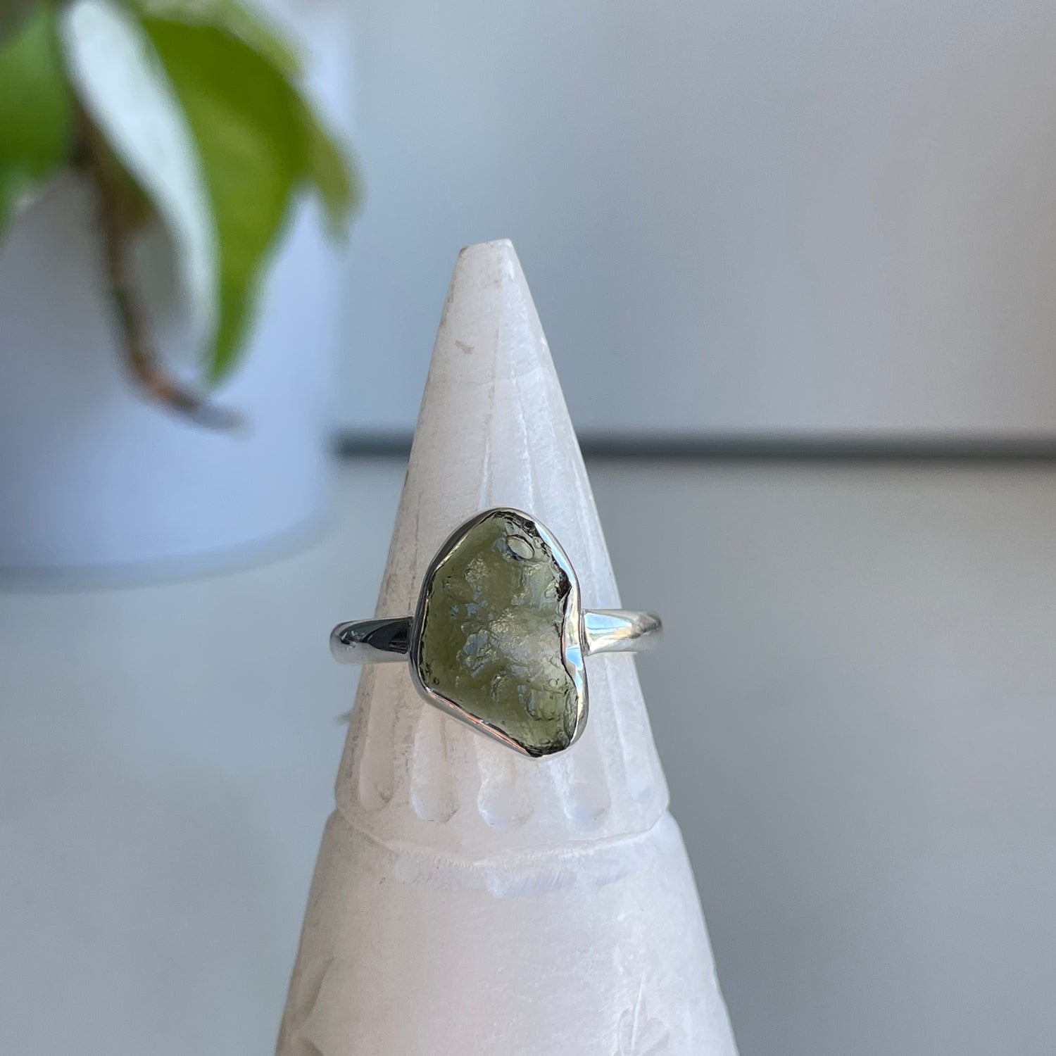 Moldavite Freeform Ring Sz8