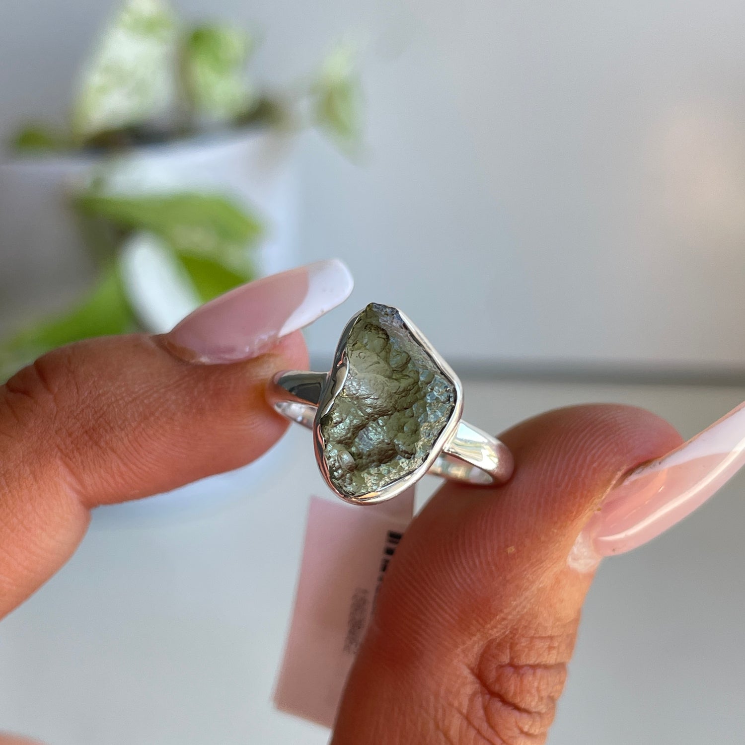 Moldavite Freeform Ring Sz8