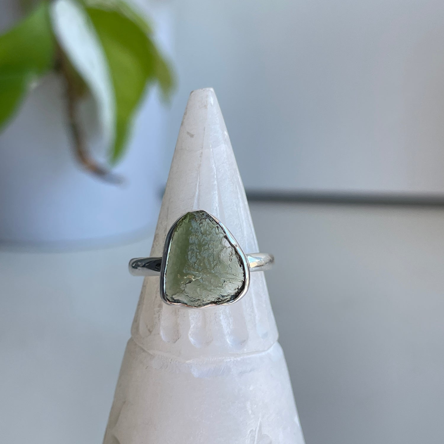 Moldavite Freeform Ring Sz8